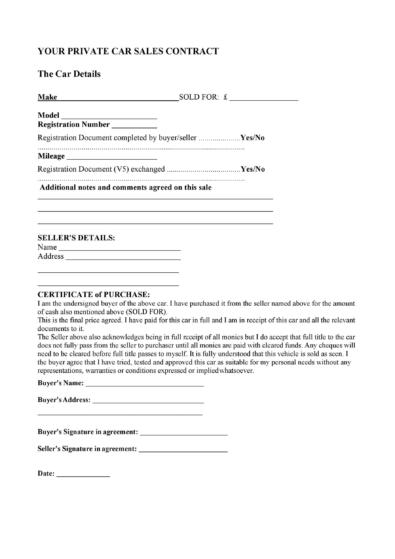42 Printable Vehicle Purchase Agreement Templates [Word, PDF]