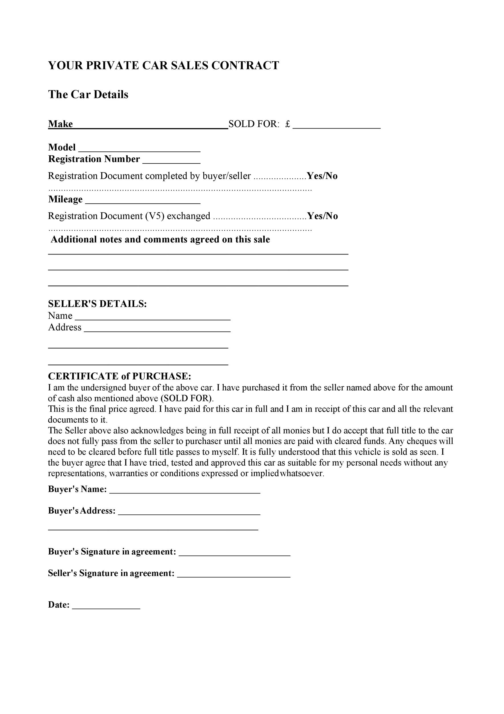 Printable Vehicle Purchase Agreement Form Printable Forms Free Online