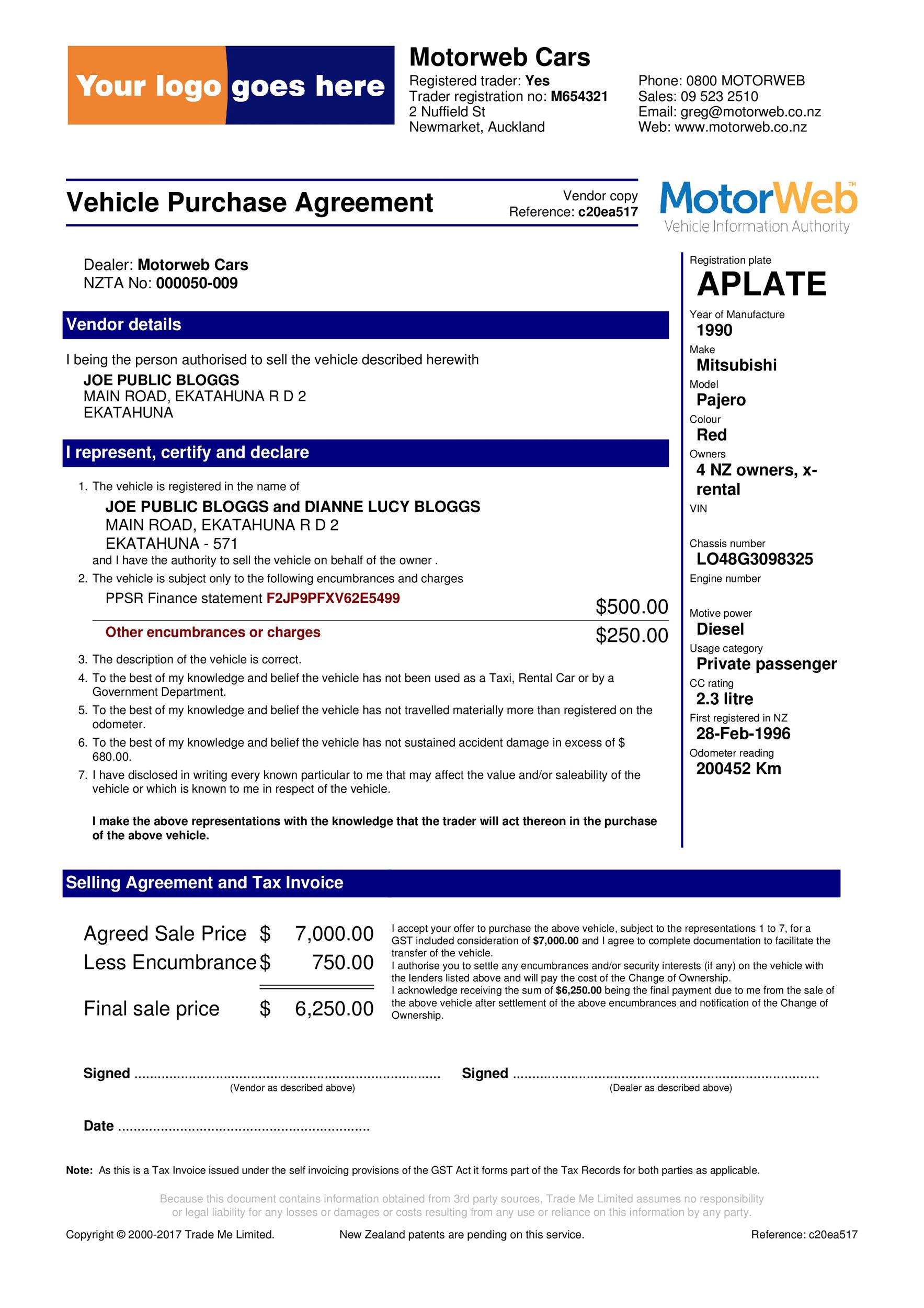 42 printable vehicle purchase agreement templates templatelab