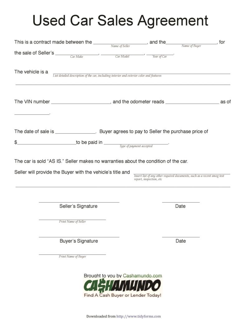 42 Printable Vehicle Purchase Agreement Templates Word PDF