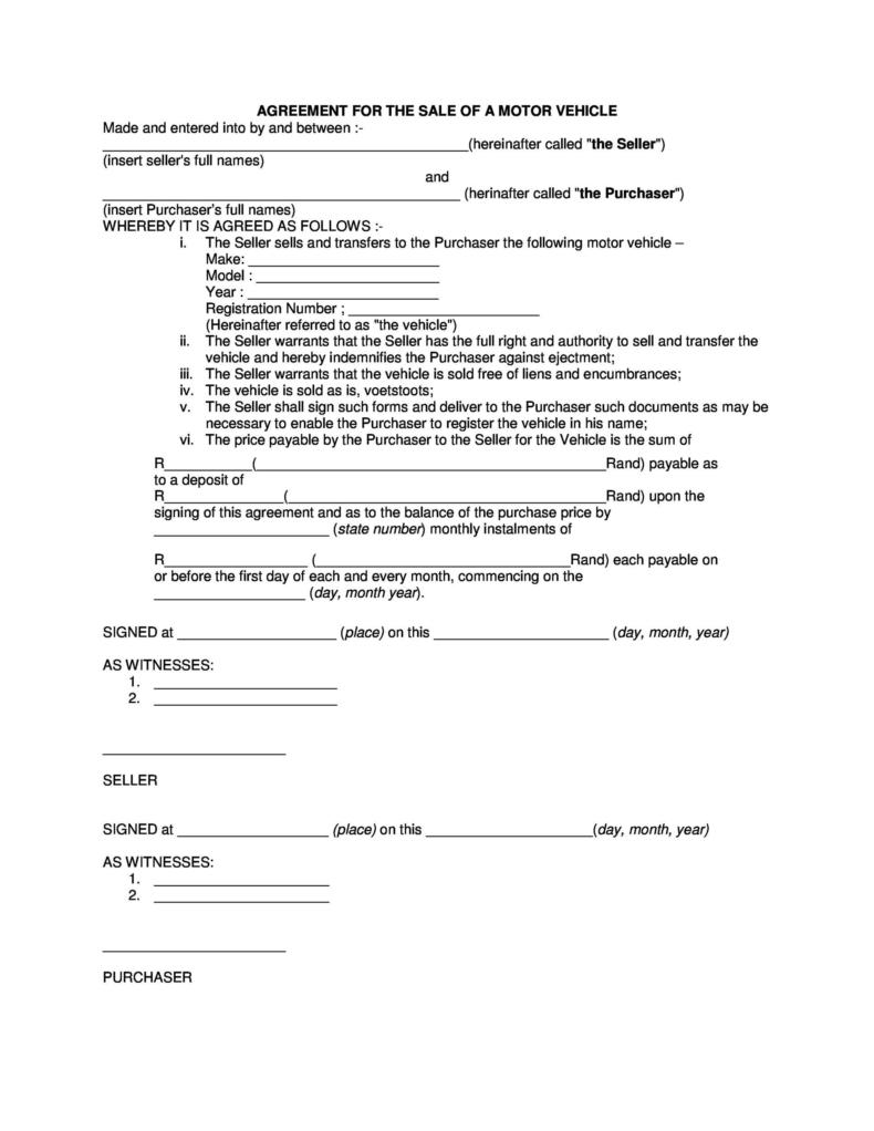 42 Printable Vehicle Purchase Agreement Templates [Word, PDF]