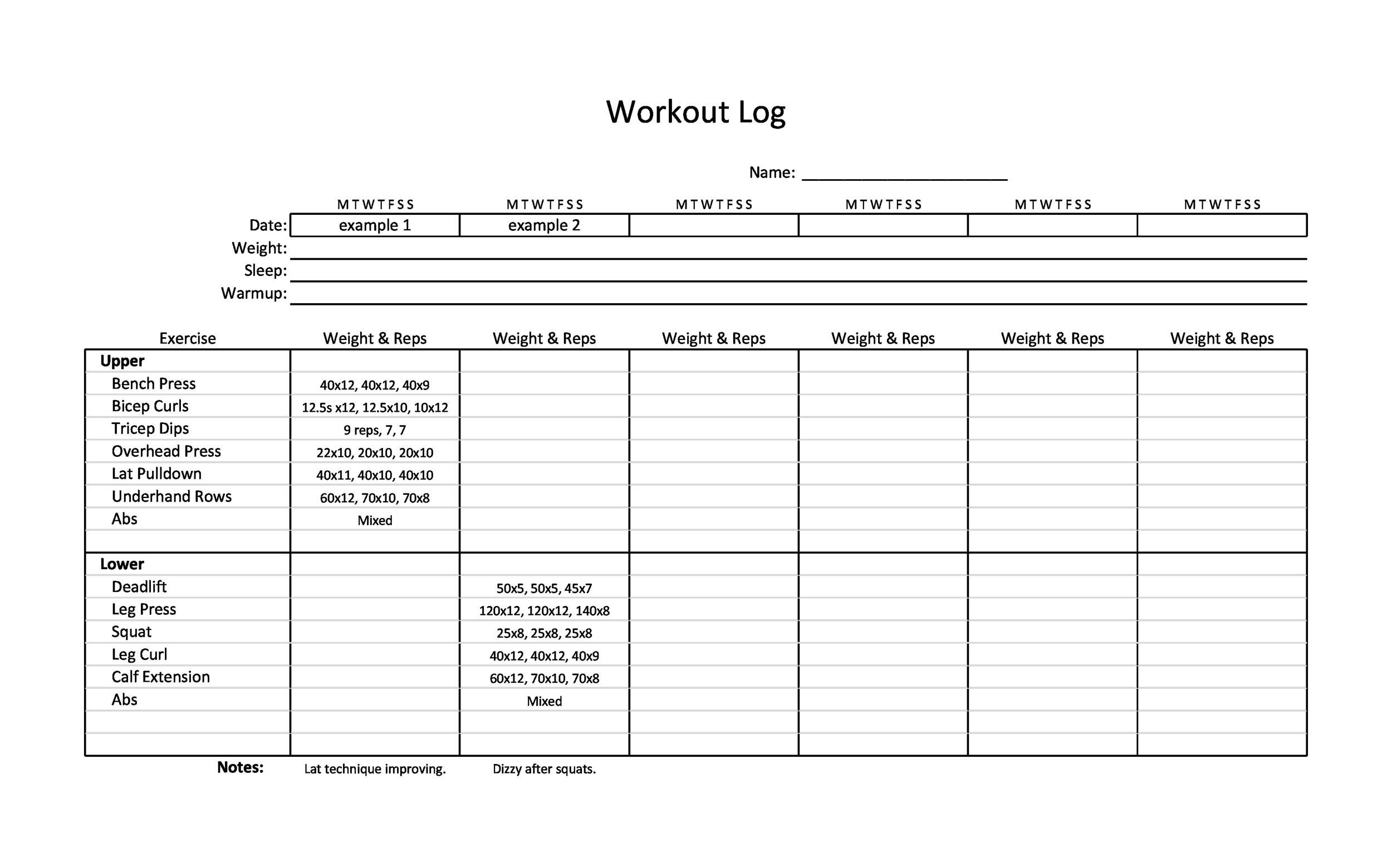 Free workout template 13