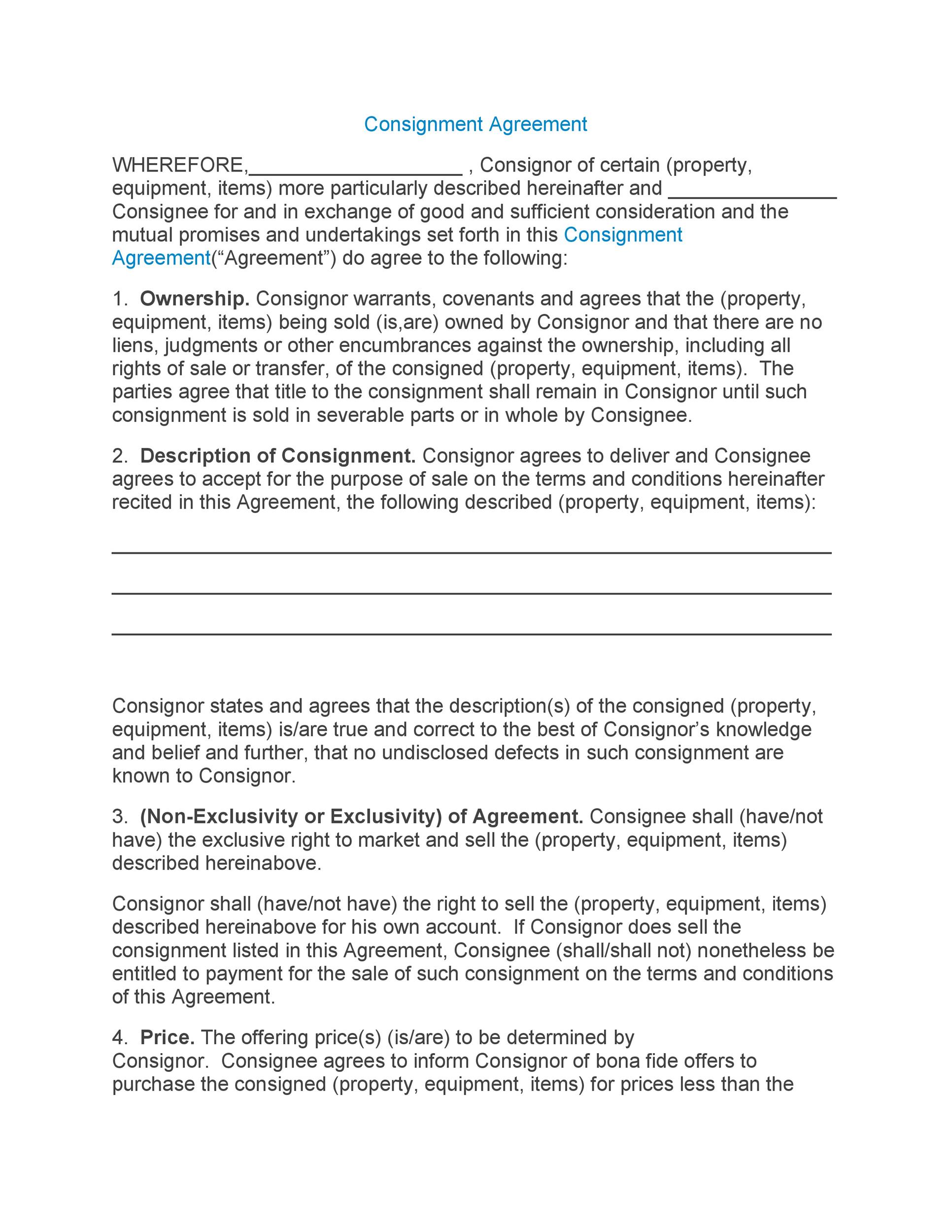 Free Consignment Agreement Template 01