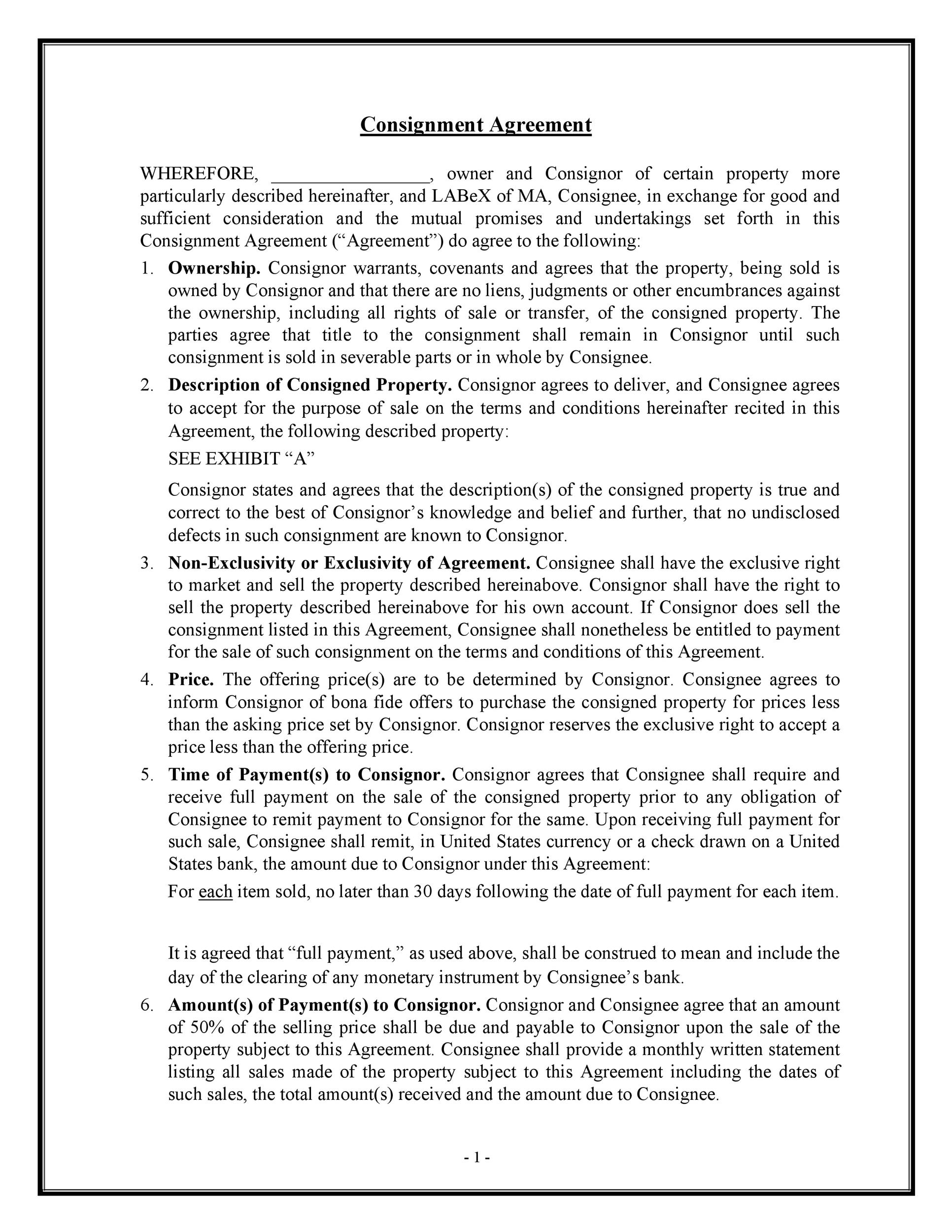 Free Consignment Agreement Template 05
