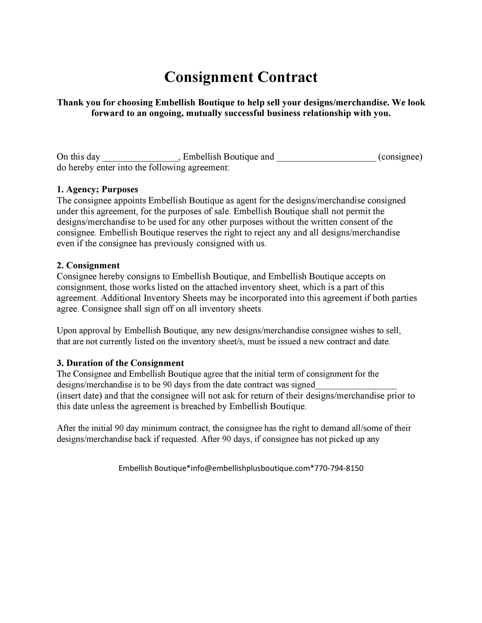 Free Consignment Template di accordo di consegna 06