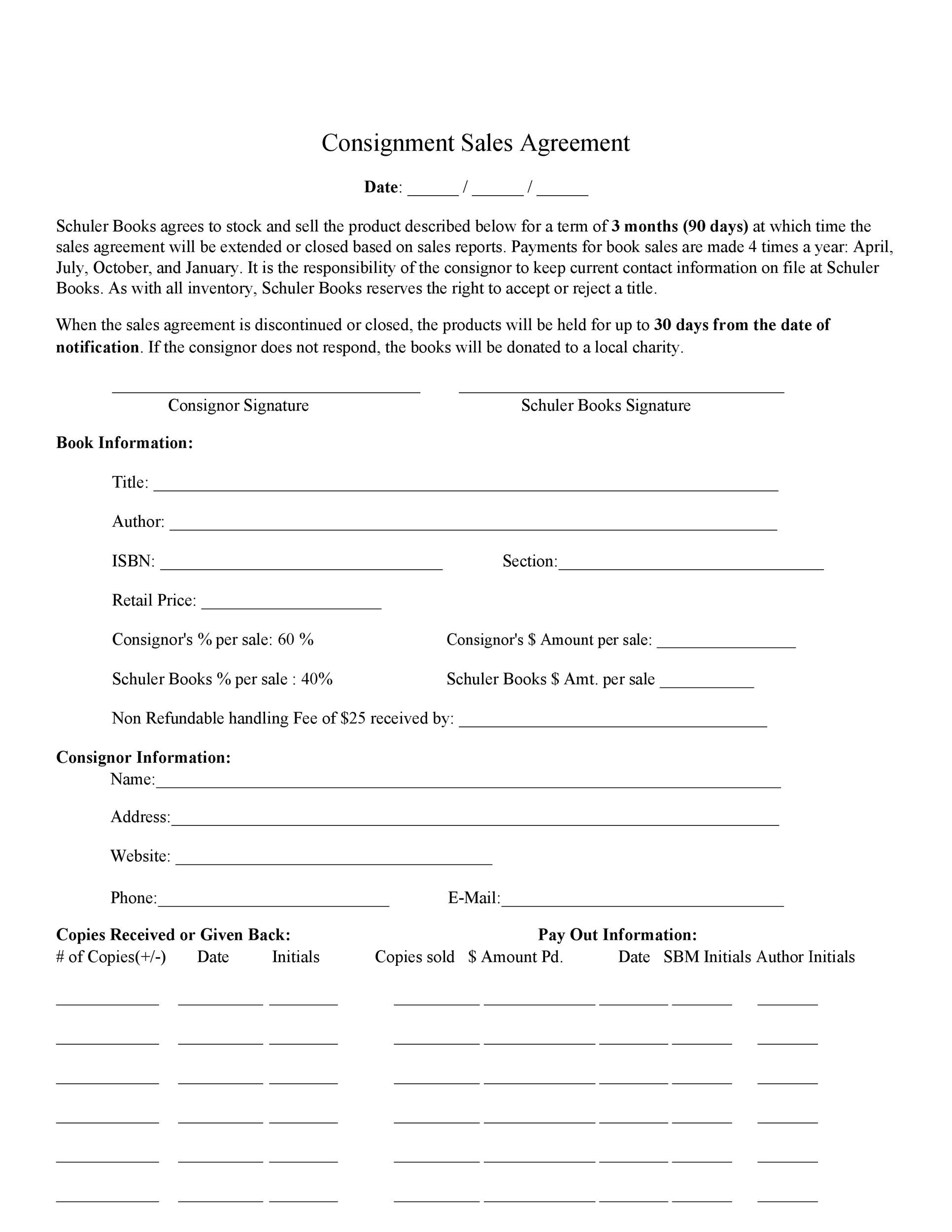 40 Best Consignment Agreement Templates Forms TemplateLab