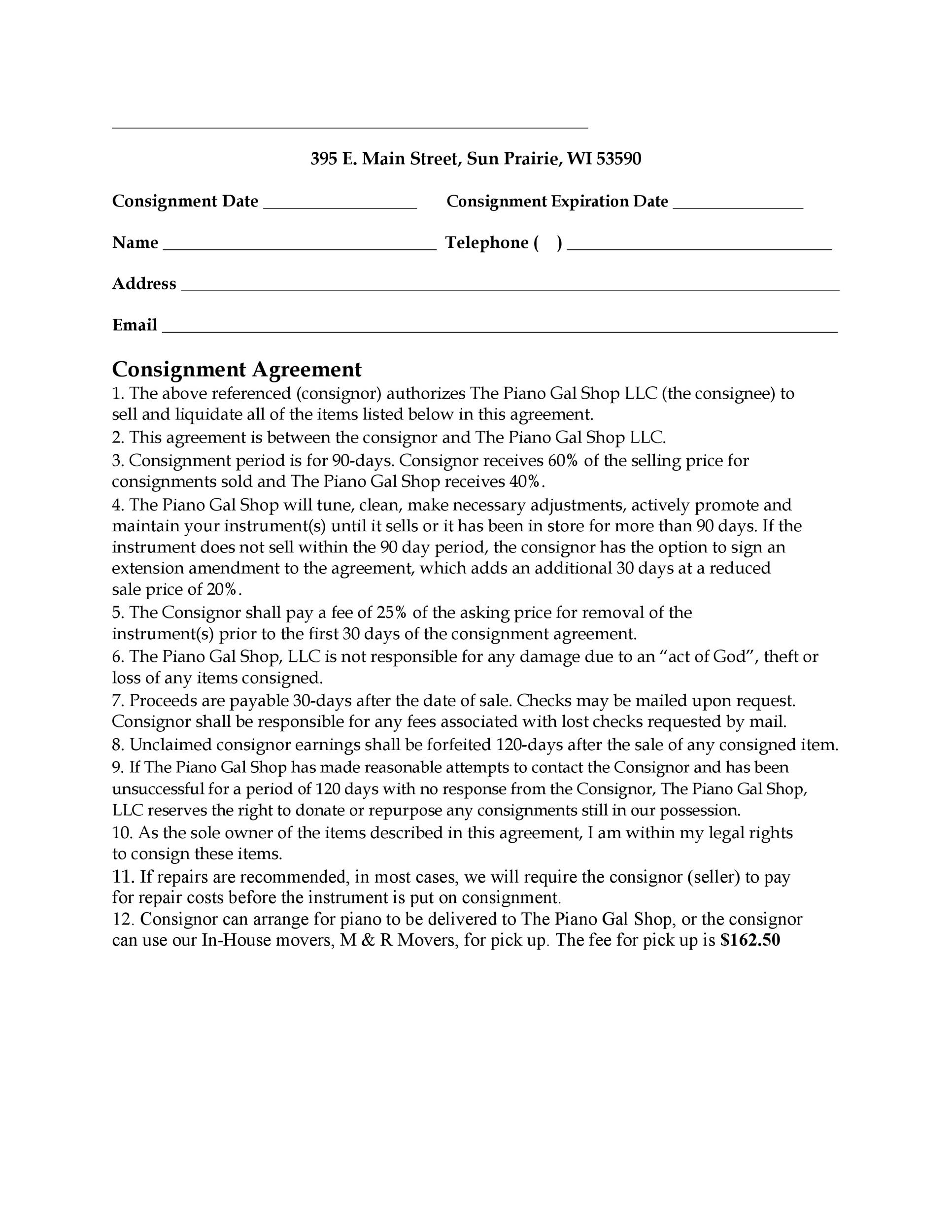 Modèle de contrat de consignation gratuit Agreement Template 12