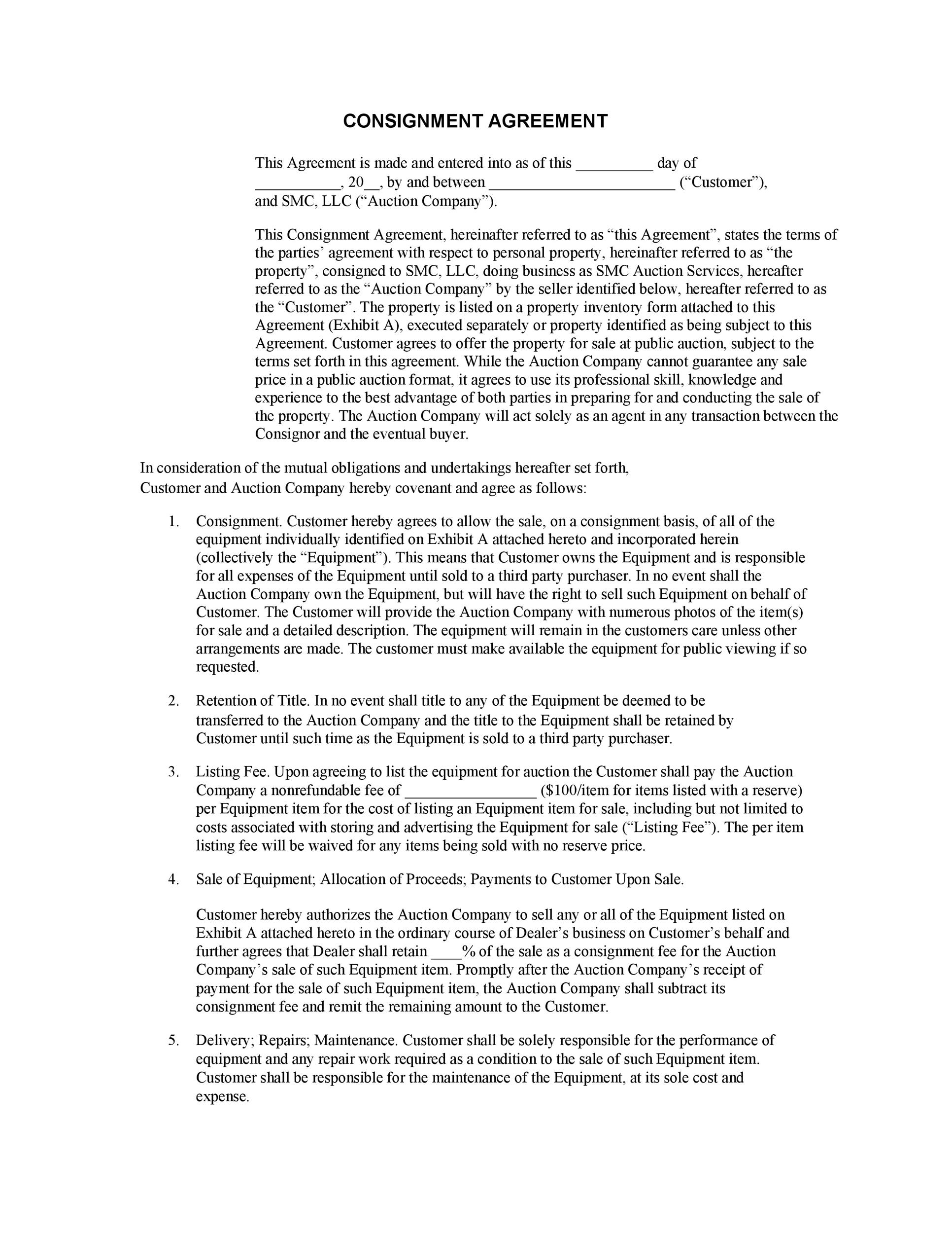Free Consignment Agreement Template 15