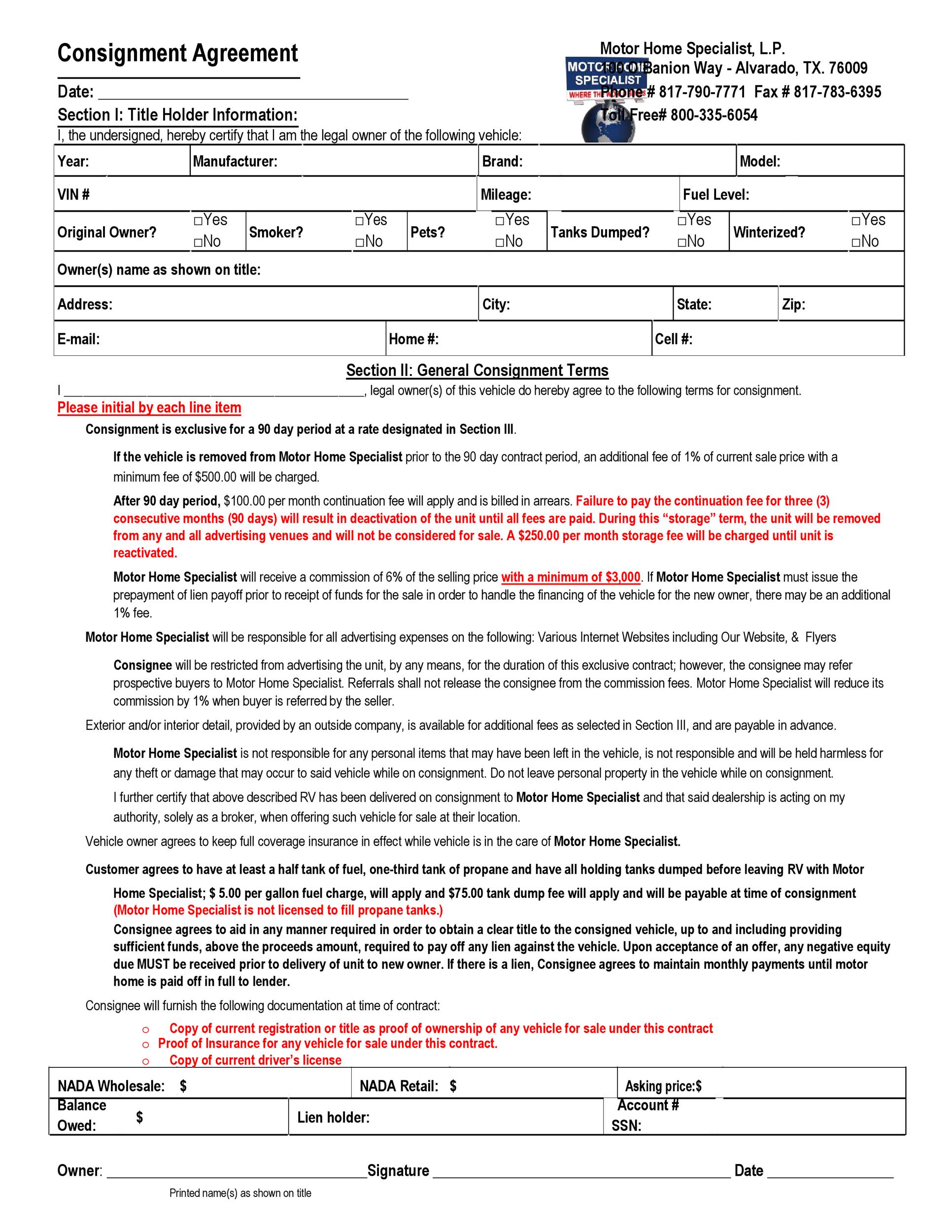 Free Consignment Agreement Template 19