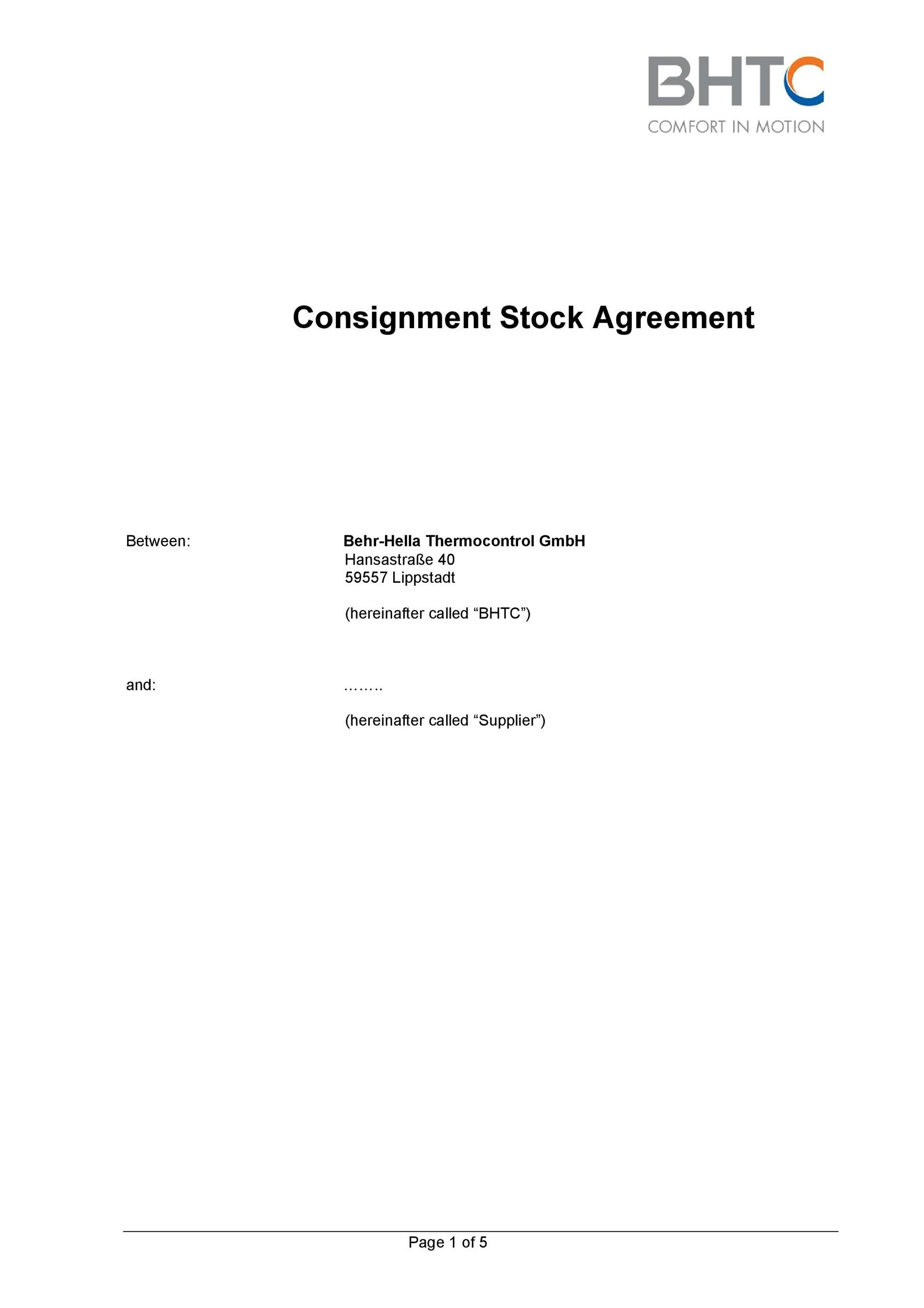 Free Consignment Template di accordo di consegna 20