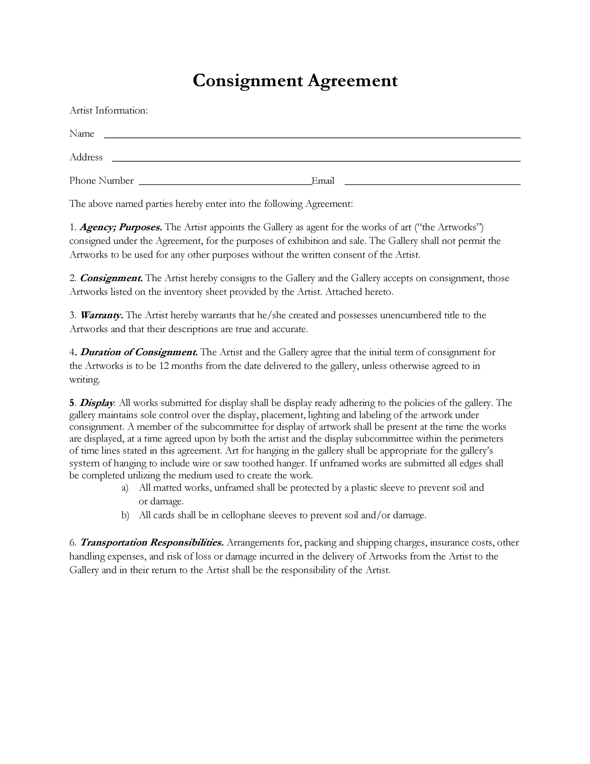 Free Consignment Agreement Template 21
