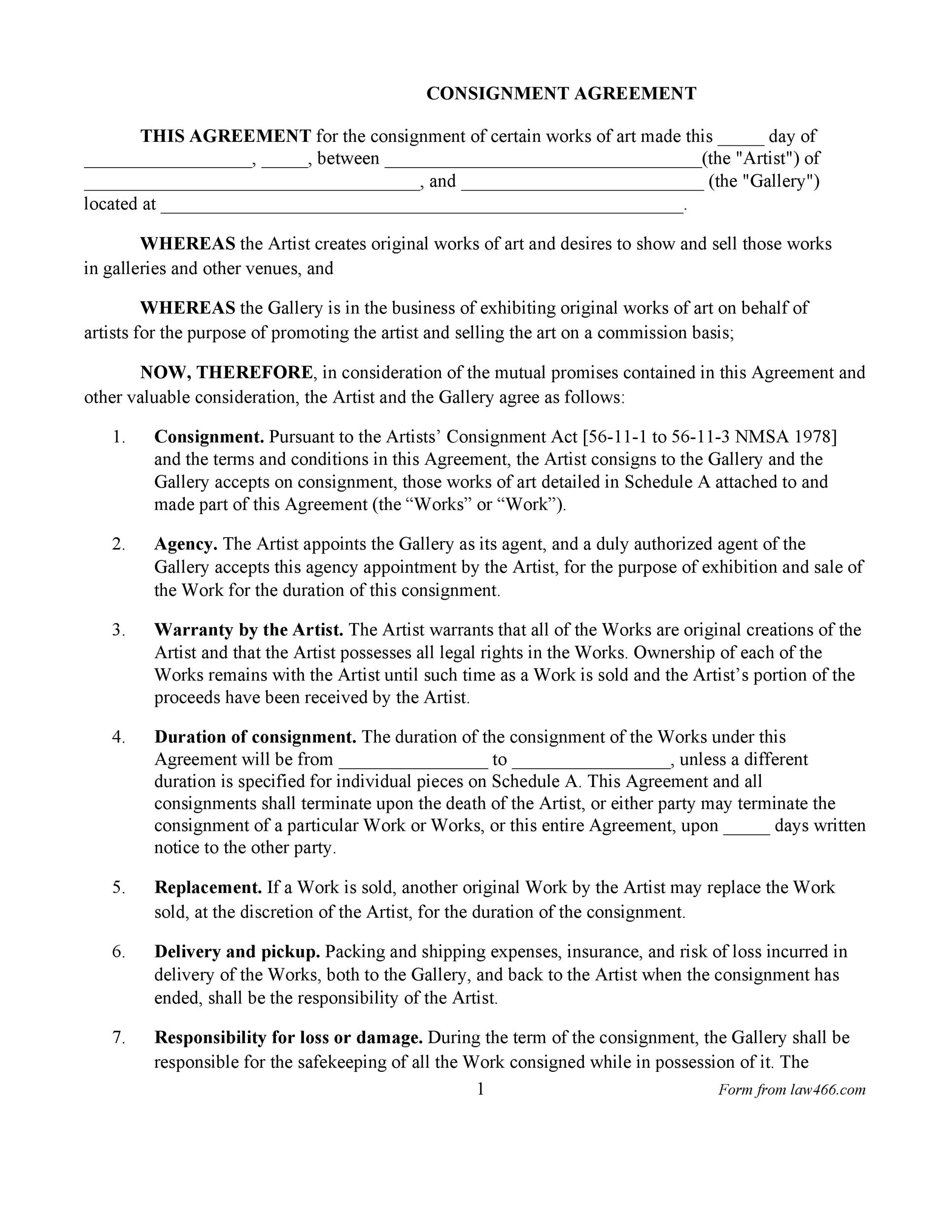 Modèle de contrat de consignation gratuit Agreement Template 25
