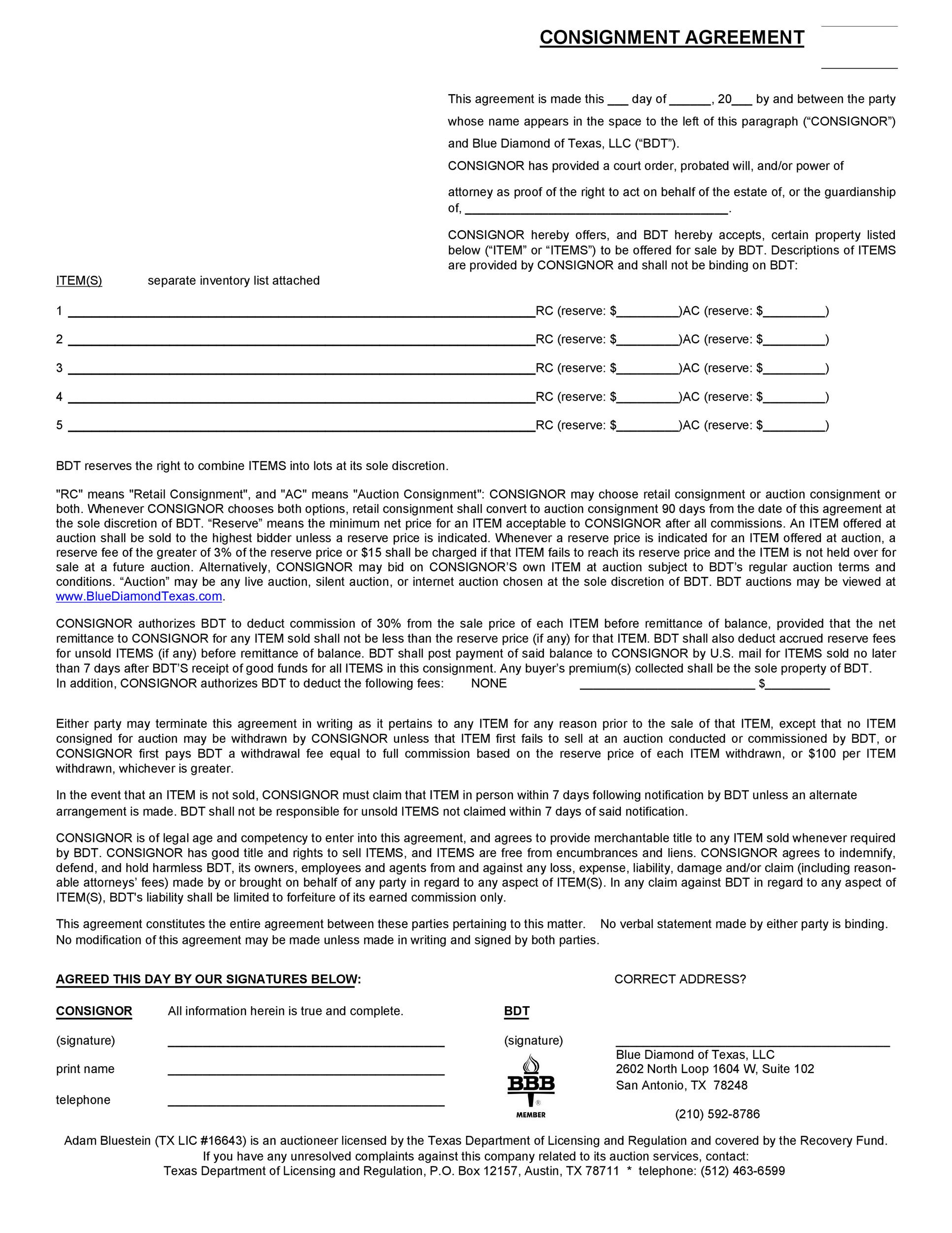 Free Consignment Agreement Template 27
