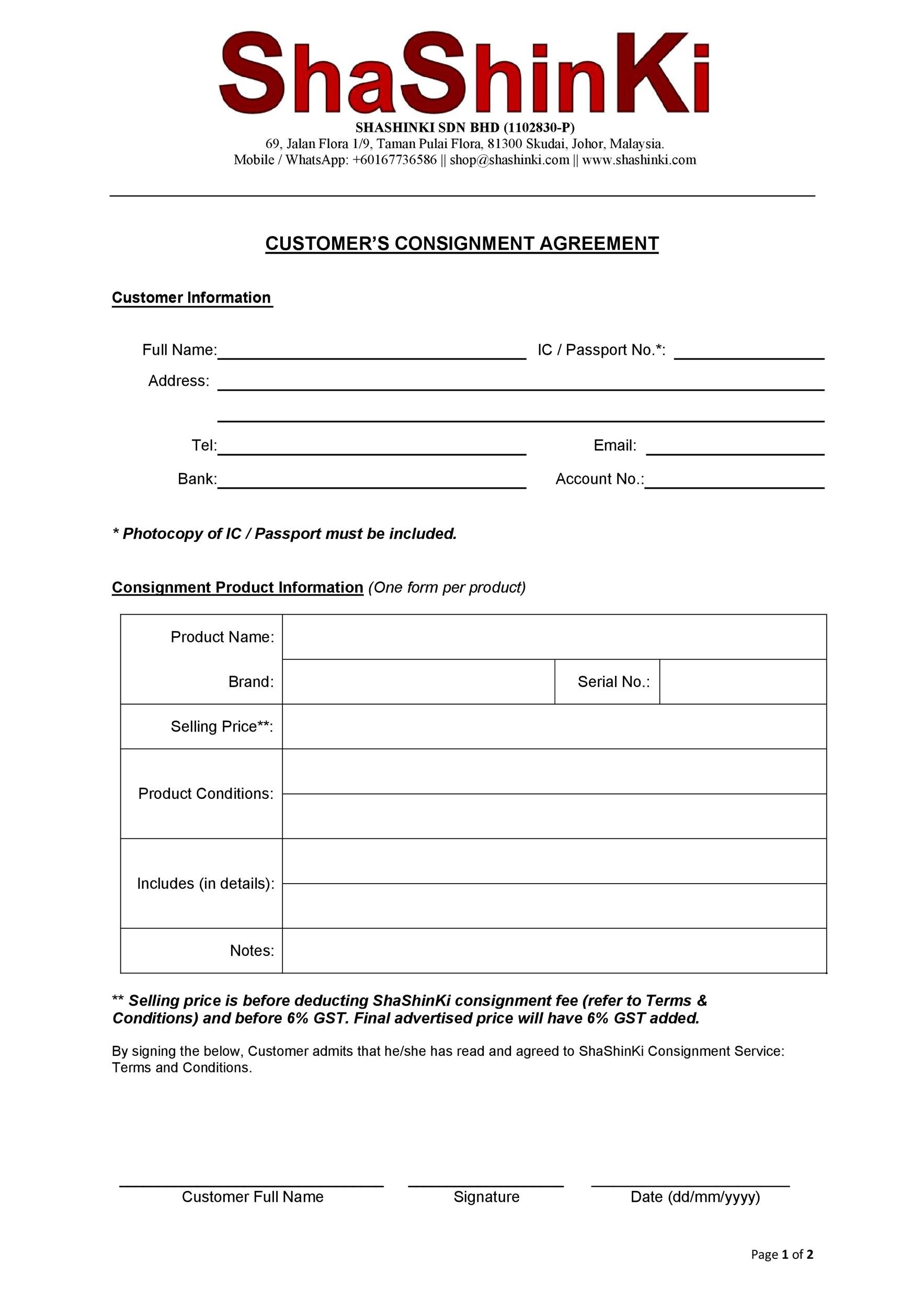 Modèle de contrat de consignation gratuit Agreement Template 30