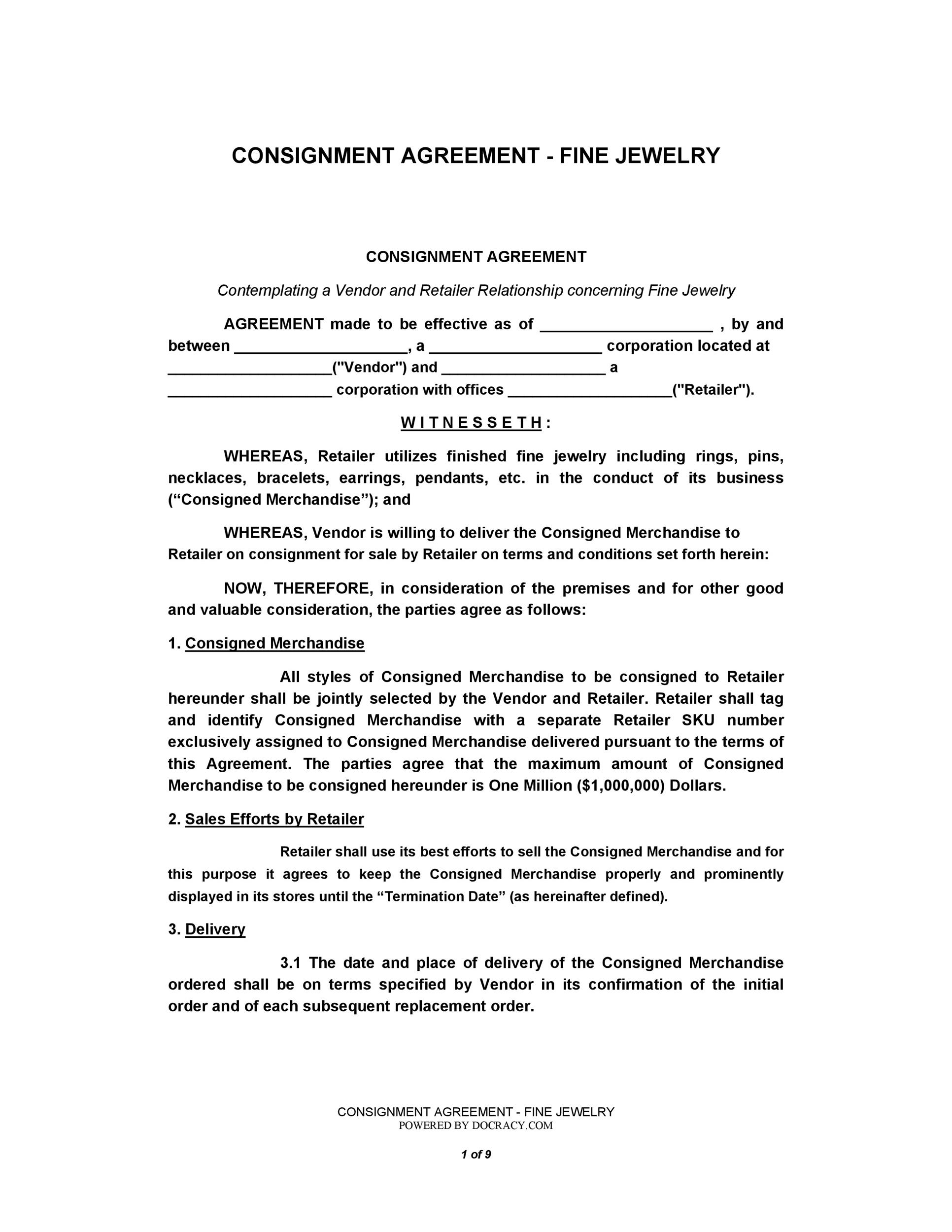 Free Consignment Template di accordo di consegna 34