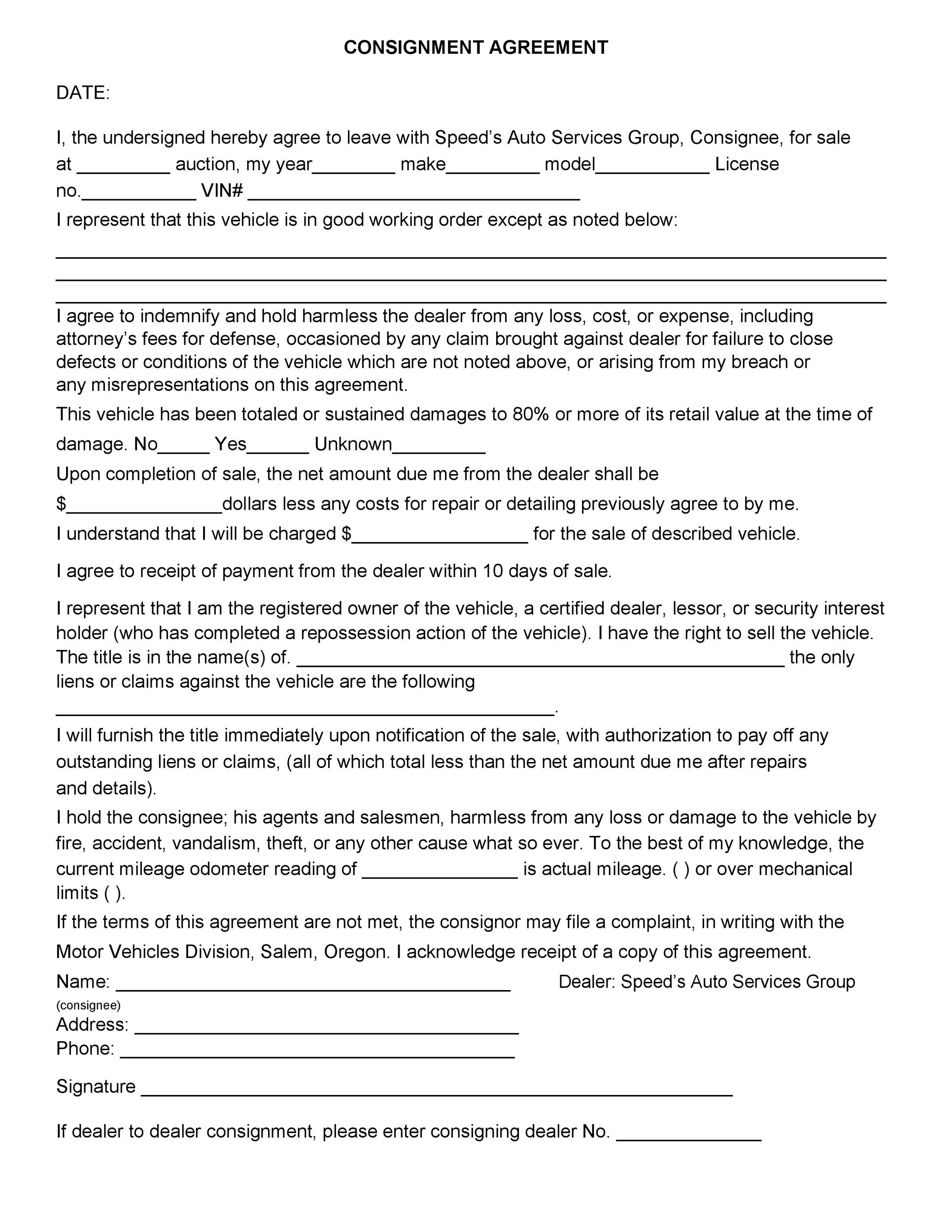 Free Consignment Agreement Template 36