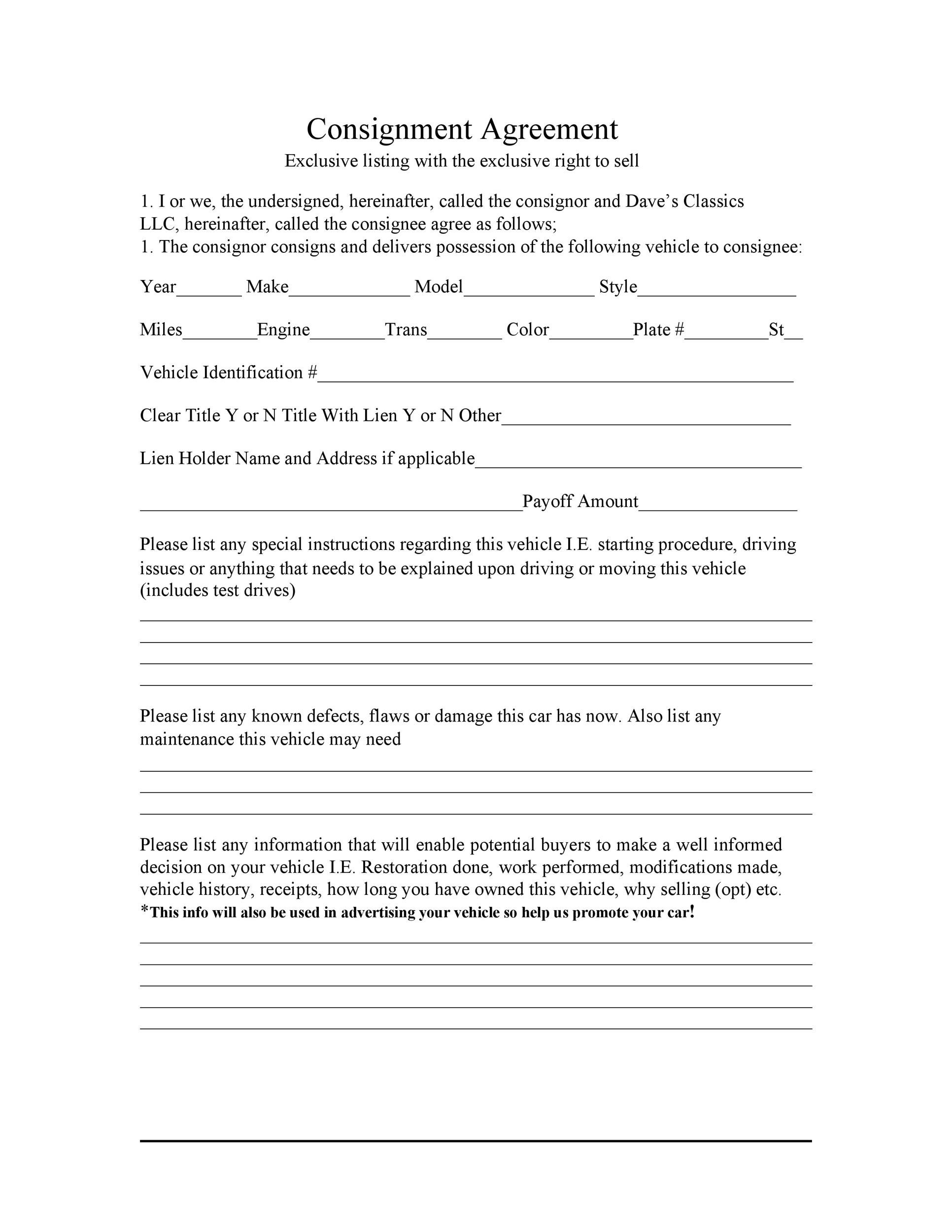 Free Consignment Agreement Template 39