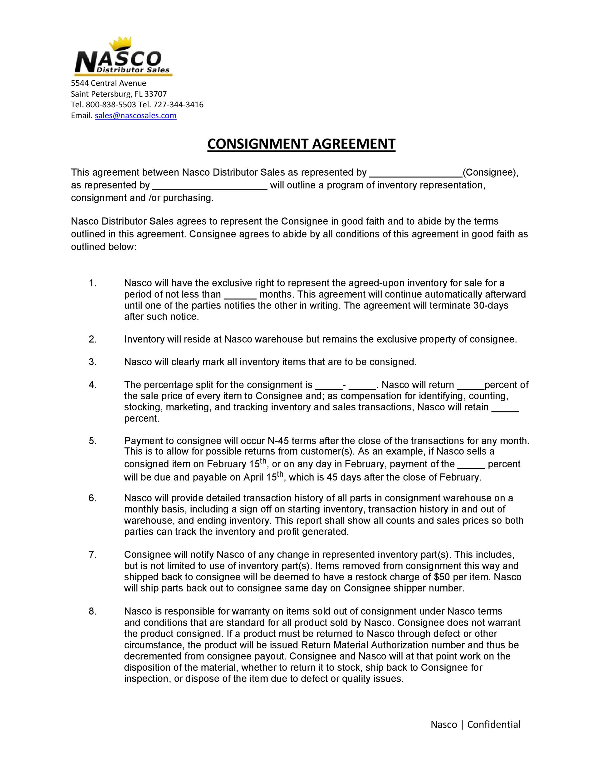 Modèle de contrat de consignation gratuit Agreement Template 40