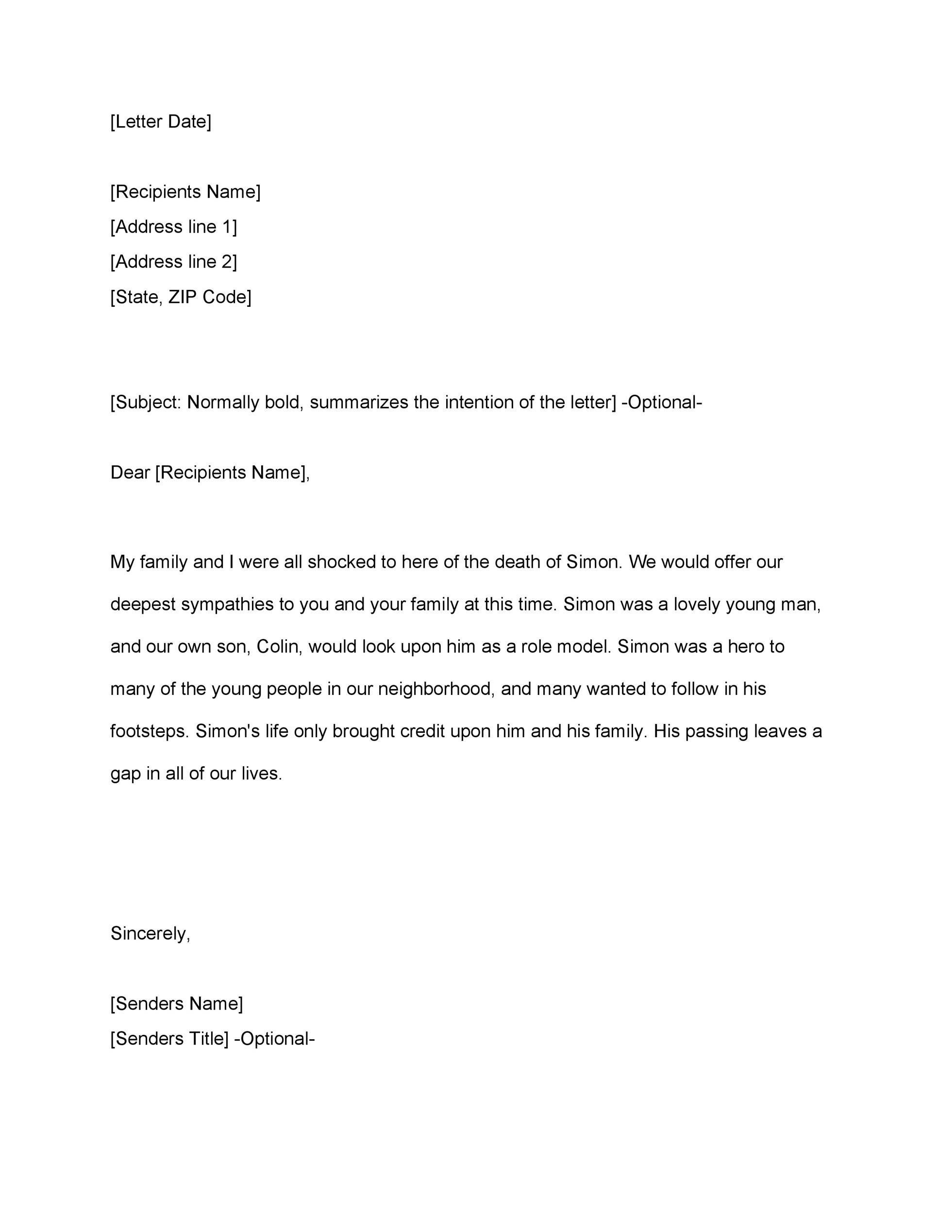 letter of condolence pdf