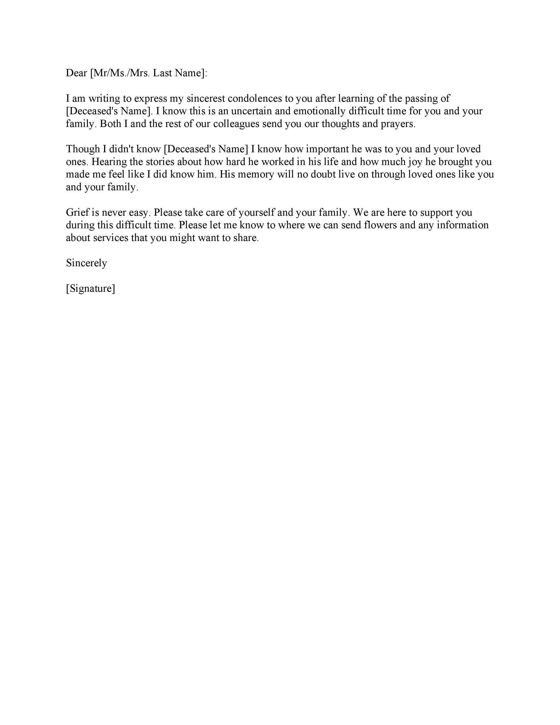 Condolences Letter To Client from templatelab.com