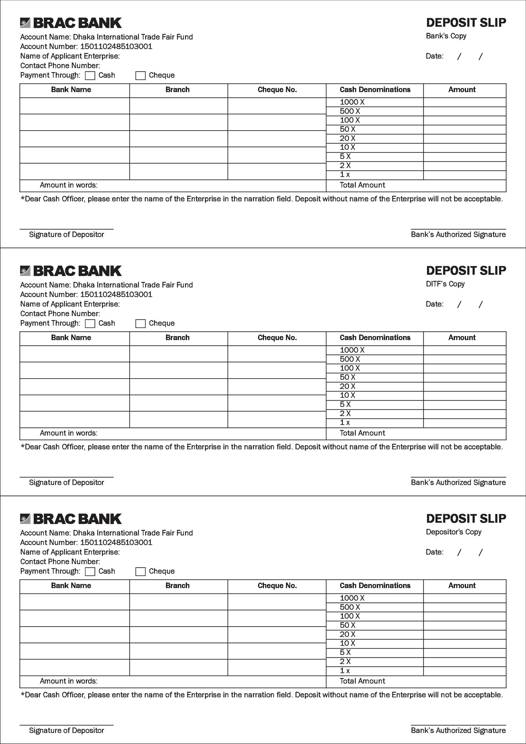 Deposit Slip Template Download Download Bank Deposit Slip Template