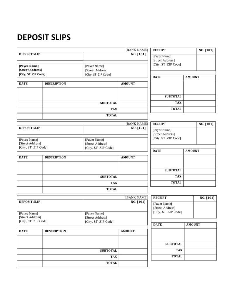 Free Printable Bank Deposit Slips