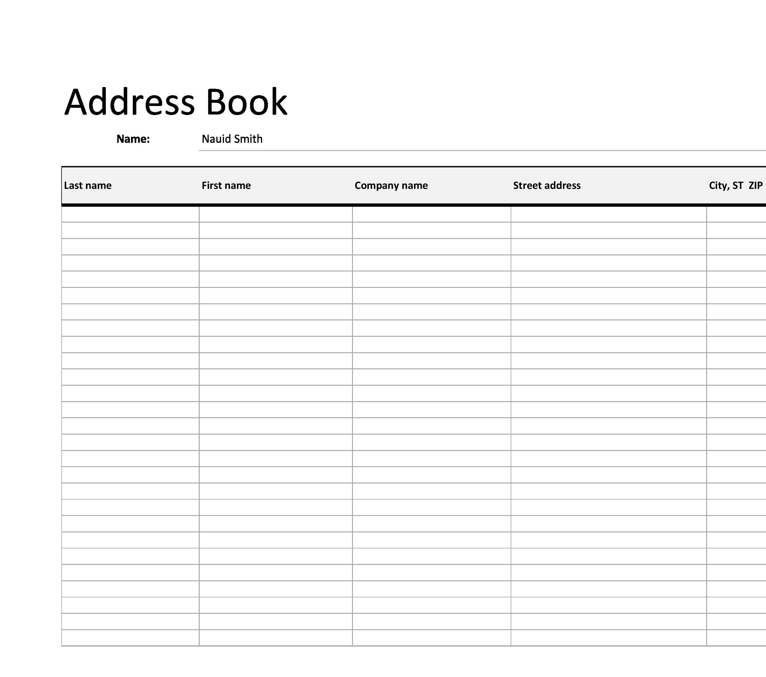 Free contact list template 02