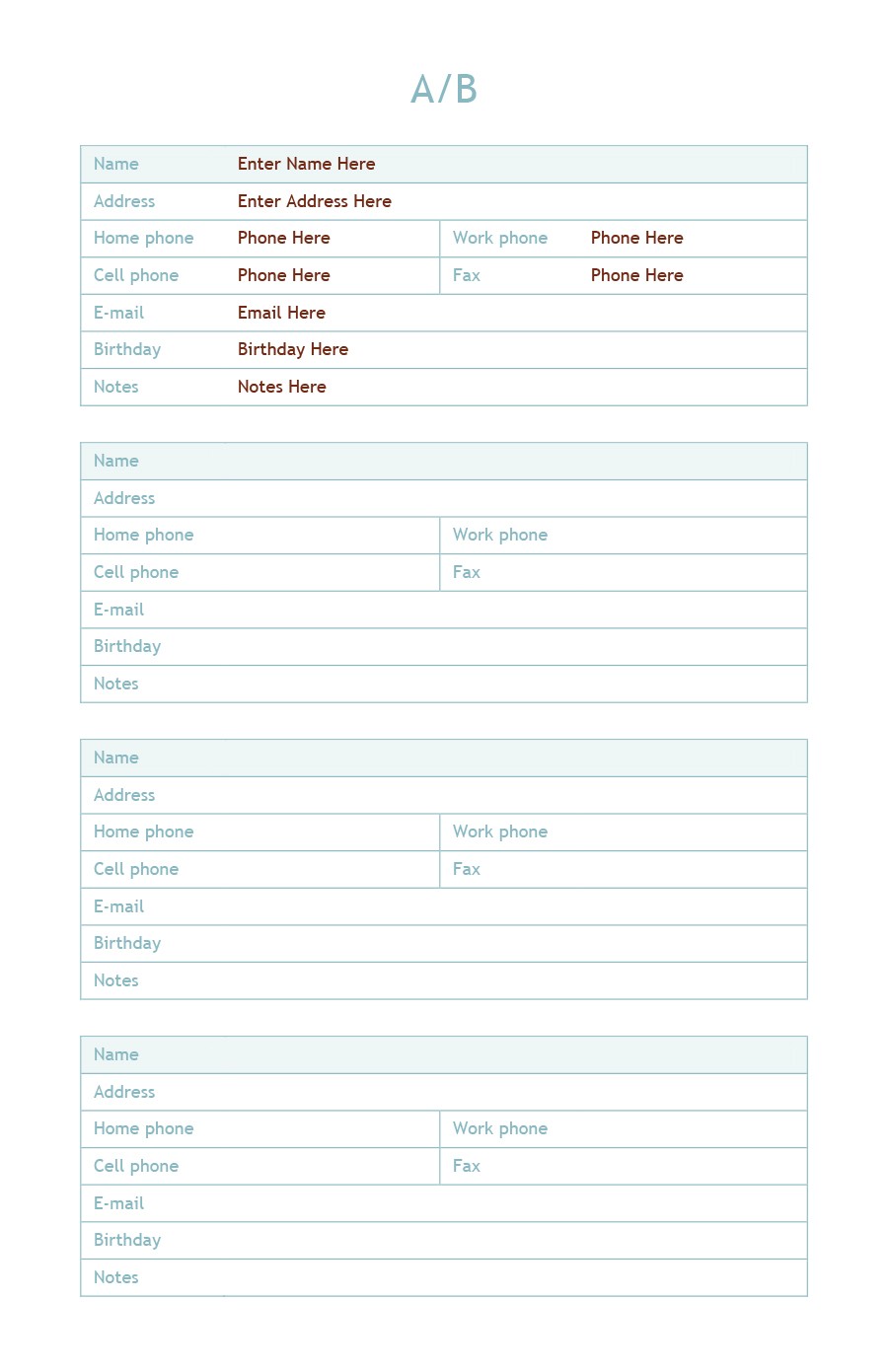 Free contact list template 22