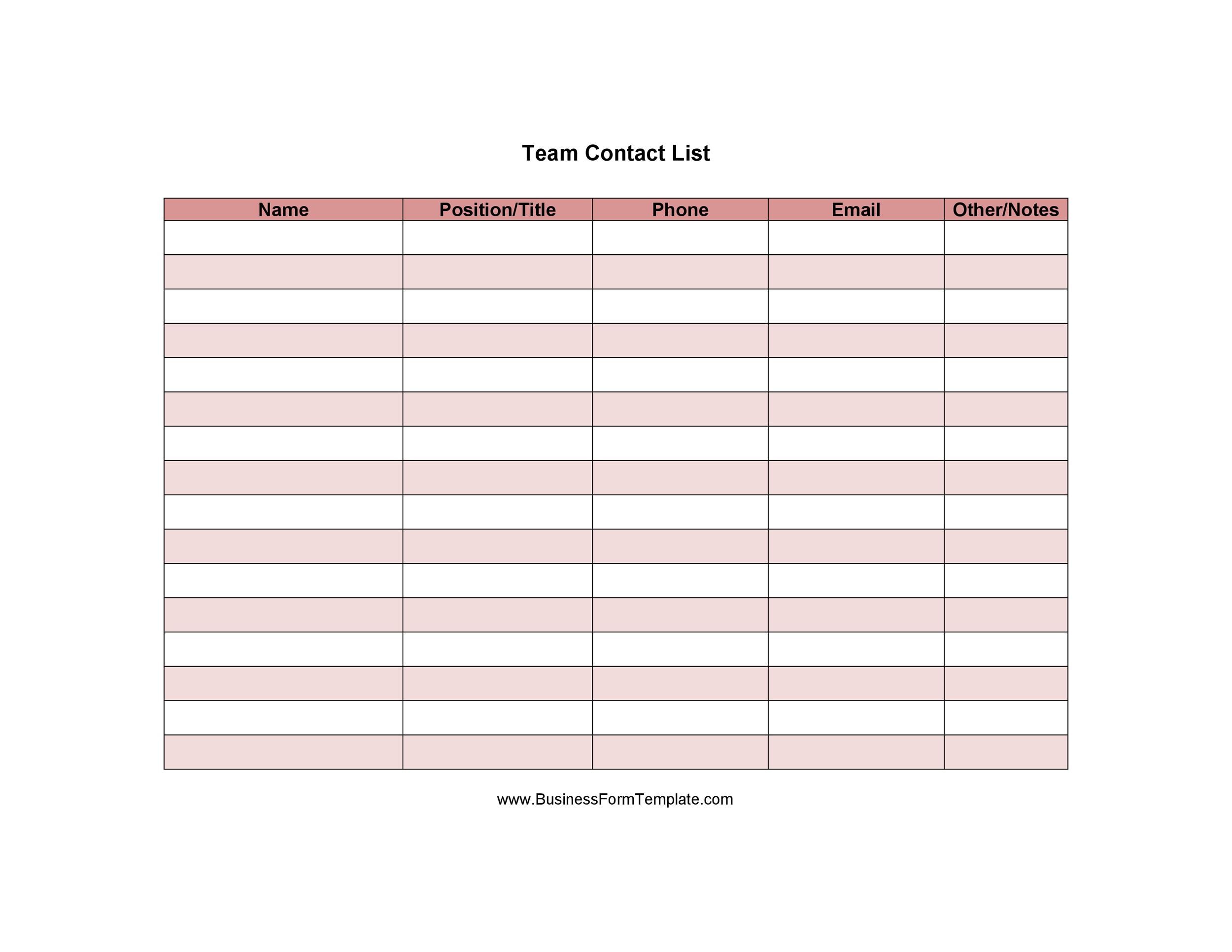 Free contact list template 40