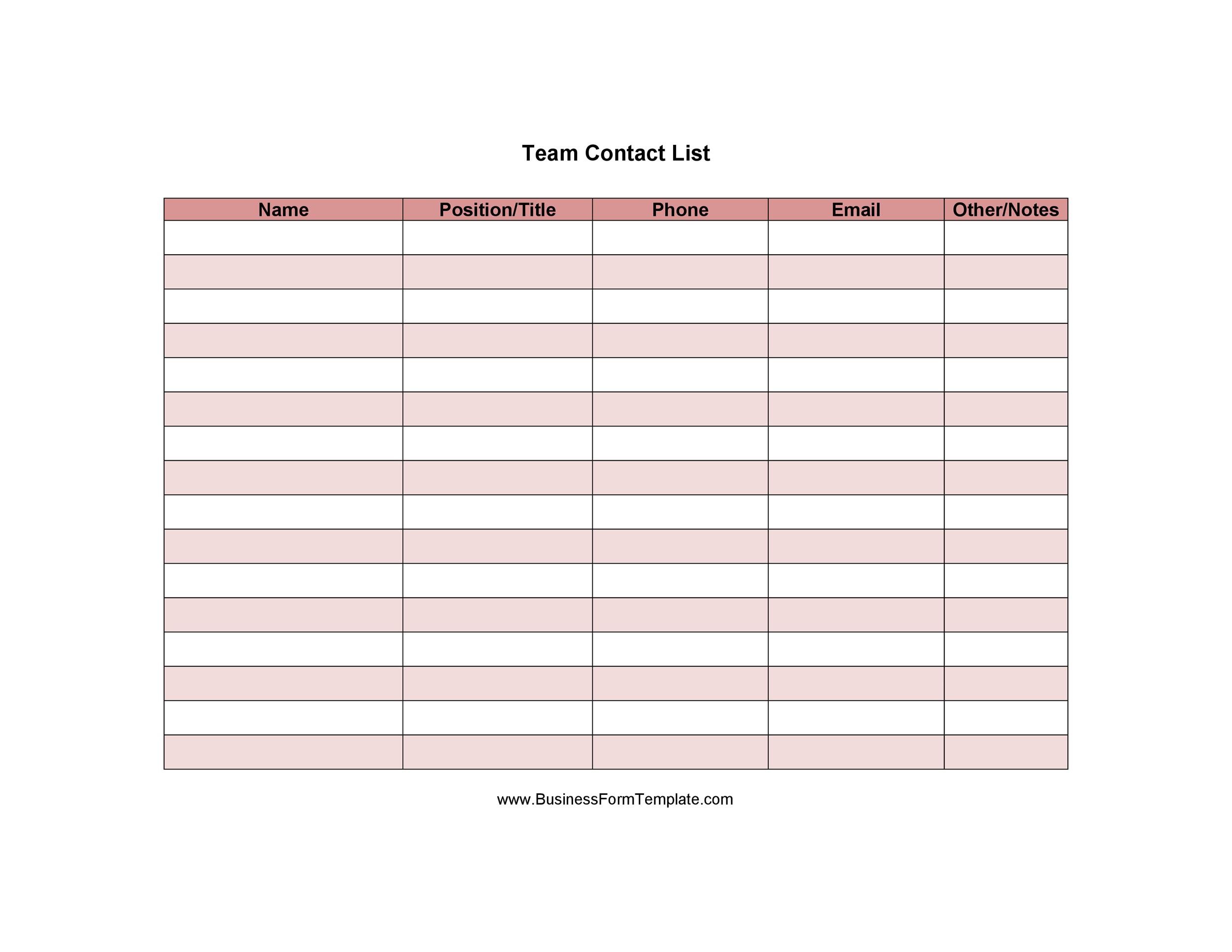 list contact template phone email excel templates word templatelab