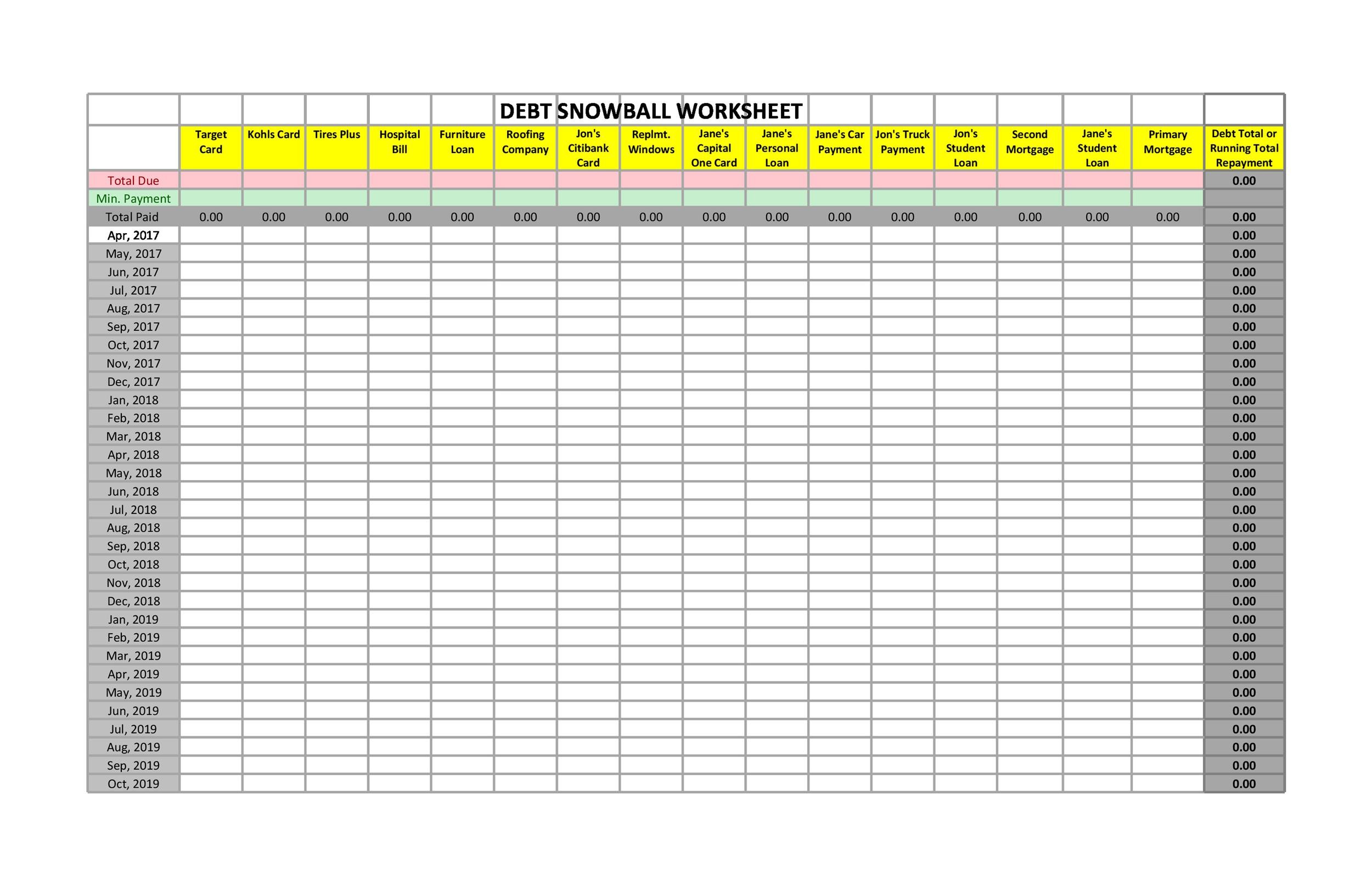 Debt Payoff Worksheet Excel