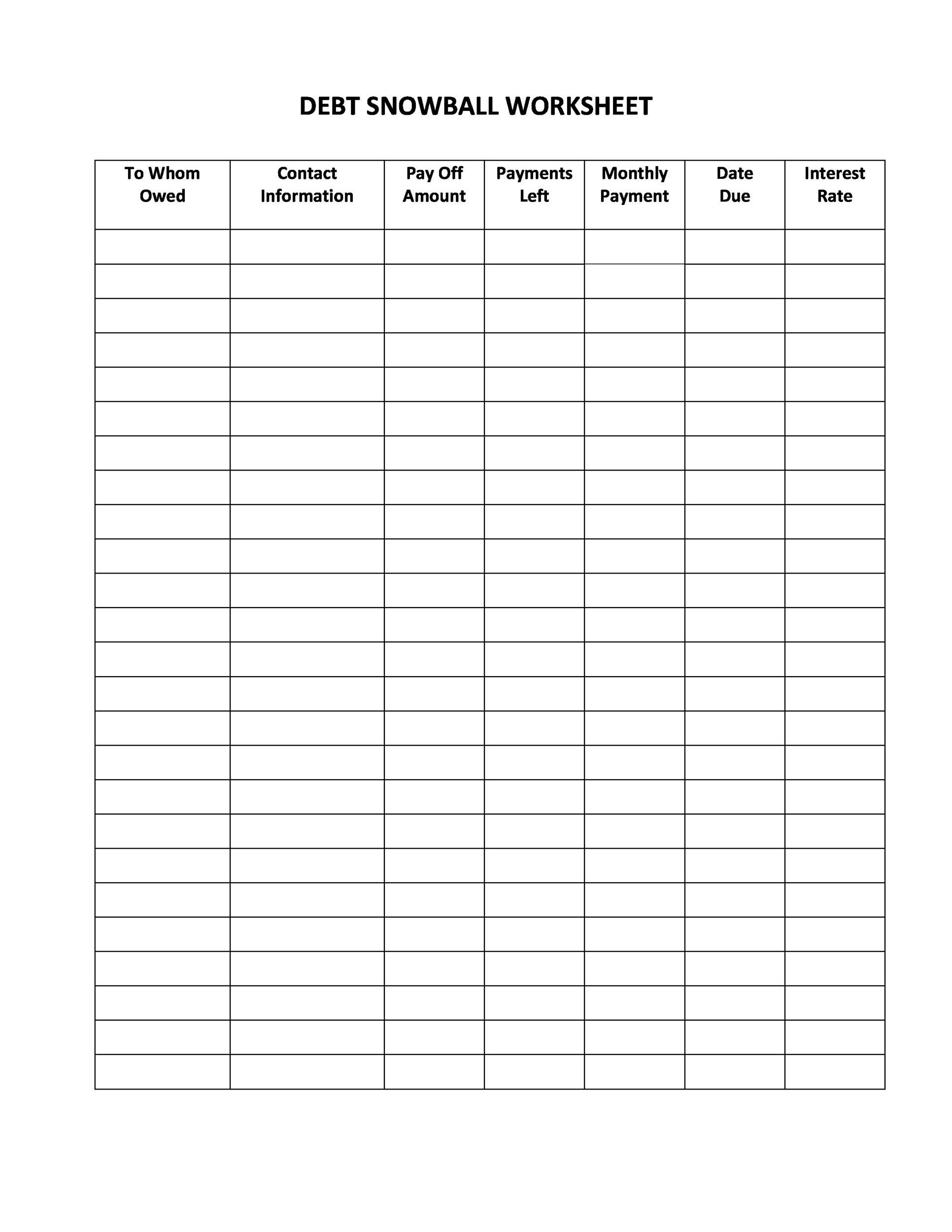 Debt Snowball Form Fillable Printable Forms Free Online