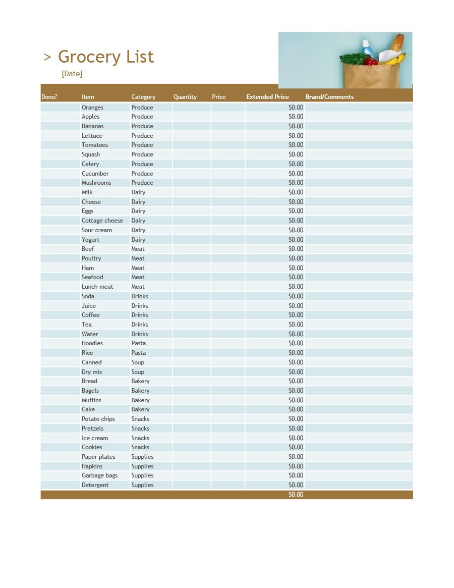 Free grocery list template 07