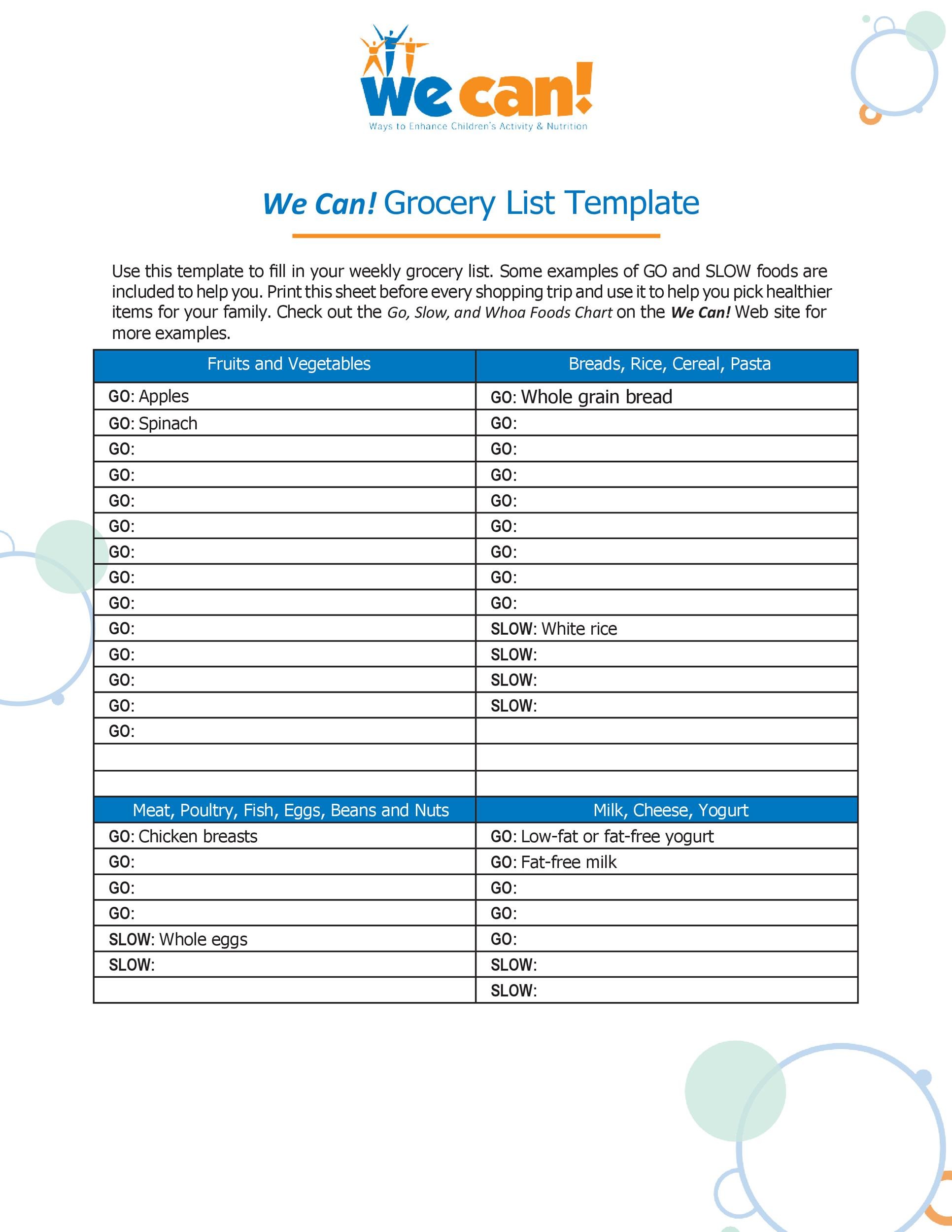 Free grocery list template 12