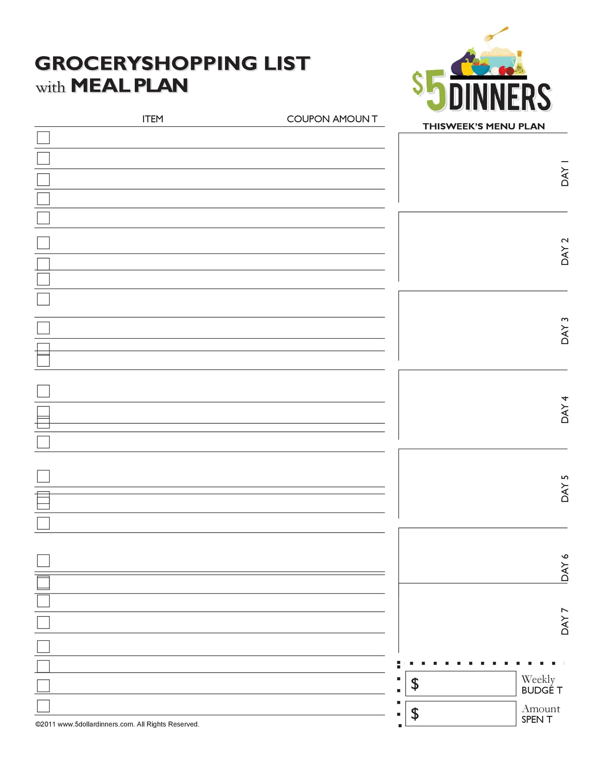 Free grocery list template 22