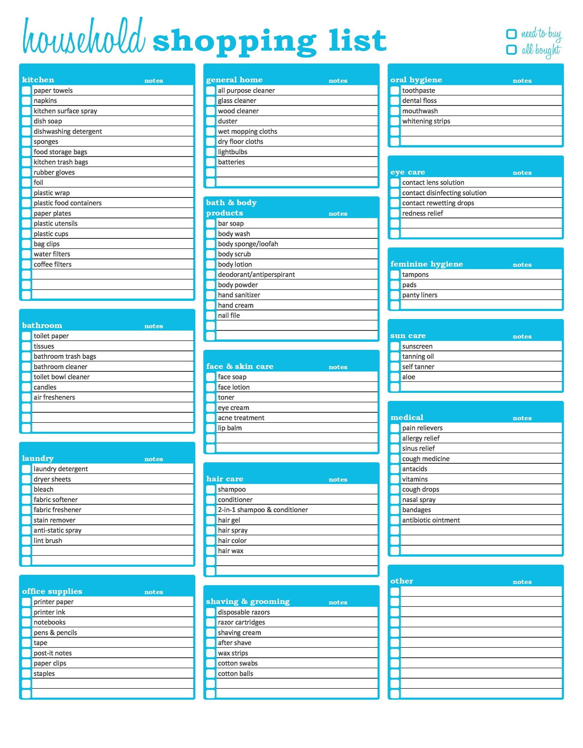 Free grocery list template 25