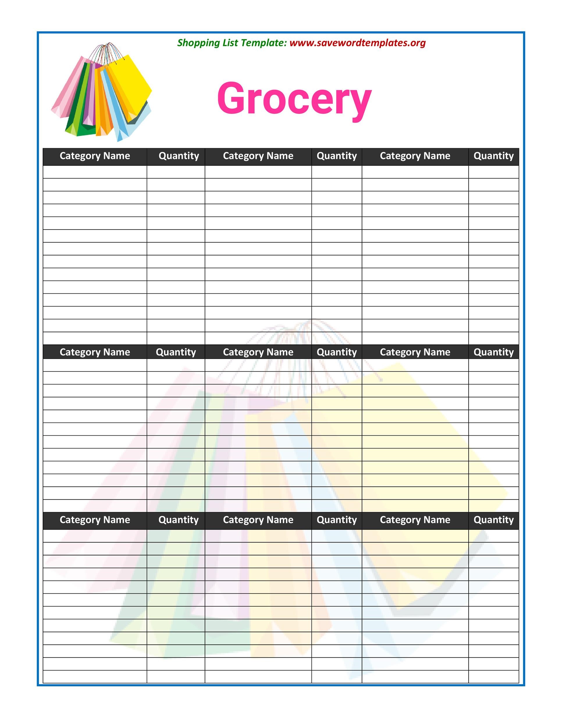 Free Printable Grocery List Templates