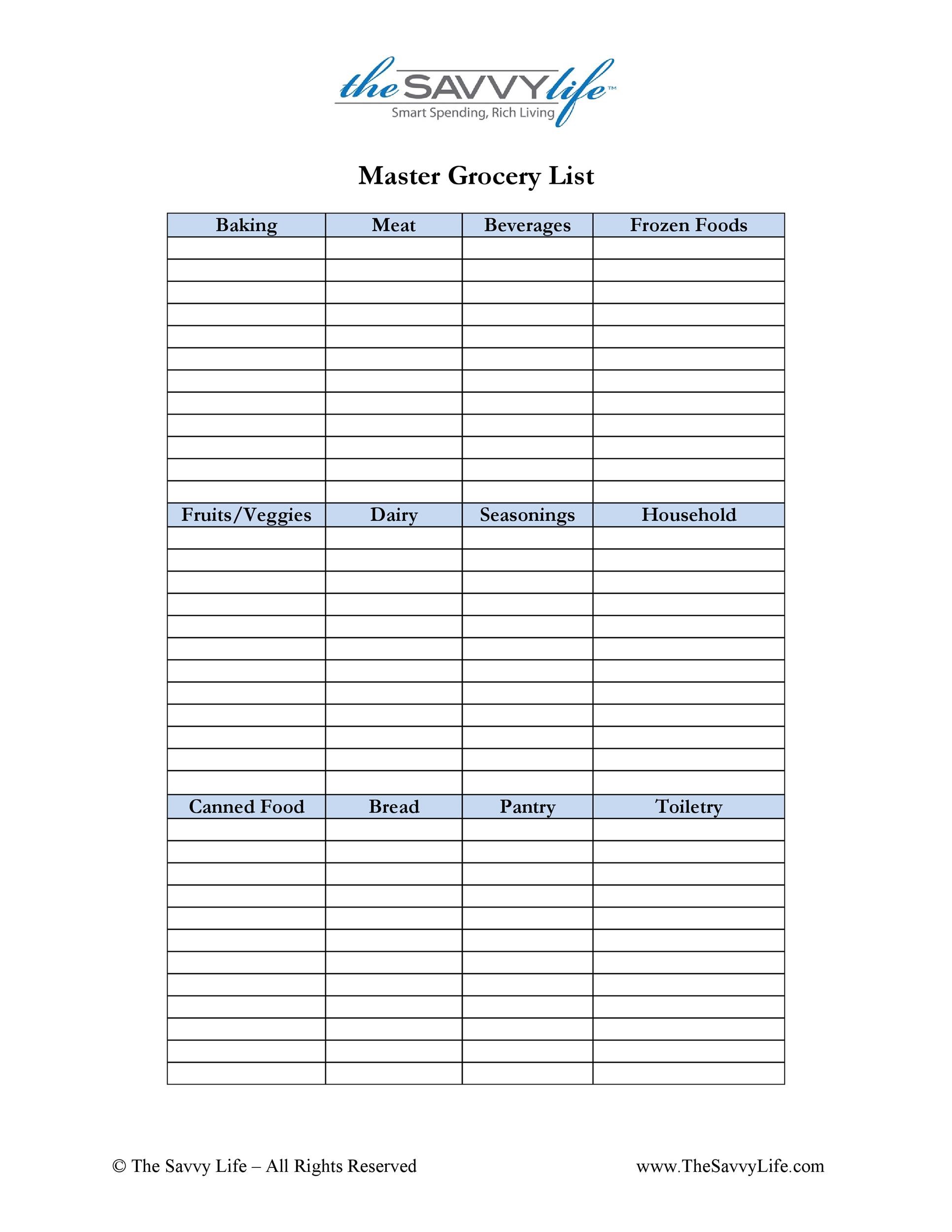 Free grocery list template 35