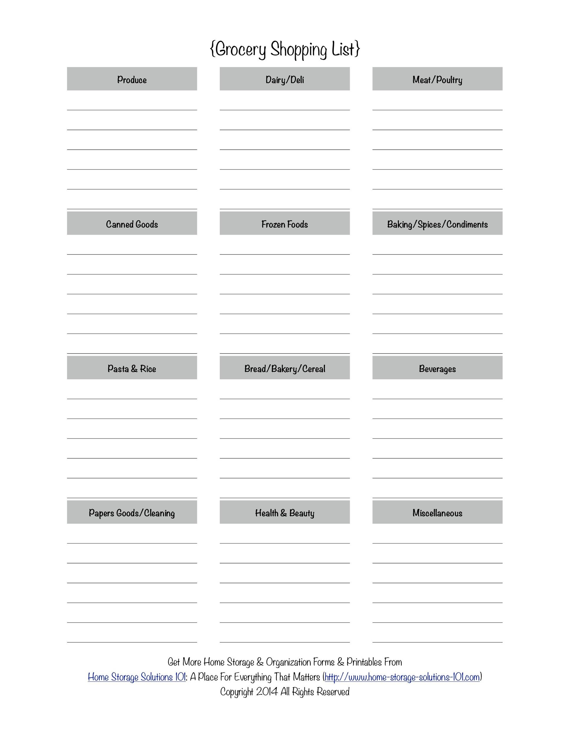 Free grocery list template 37