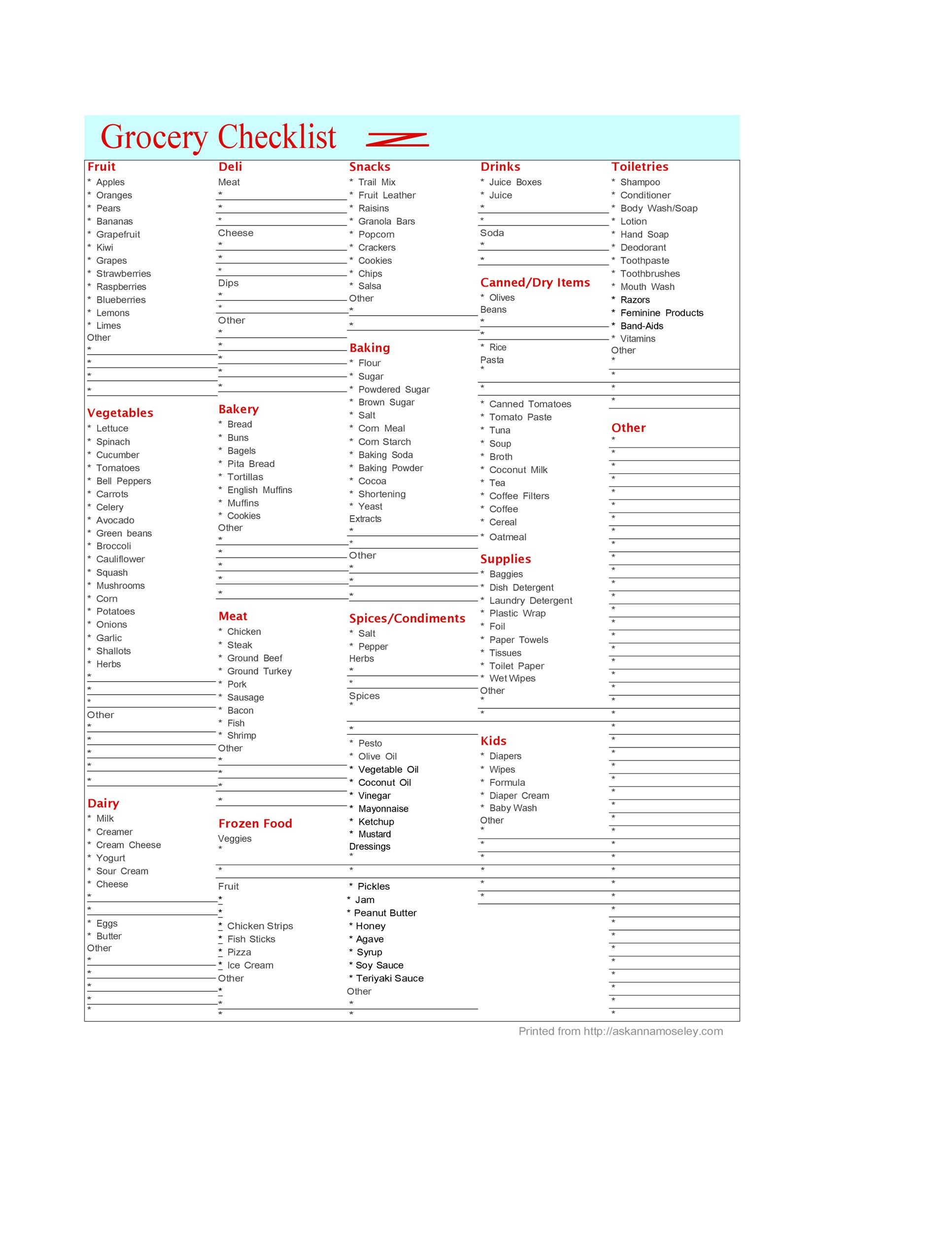 Free grocery list template 39