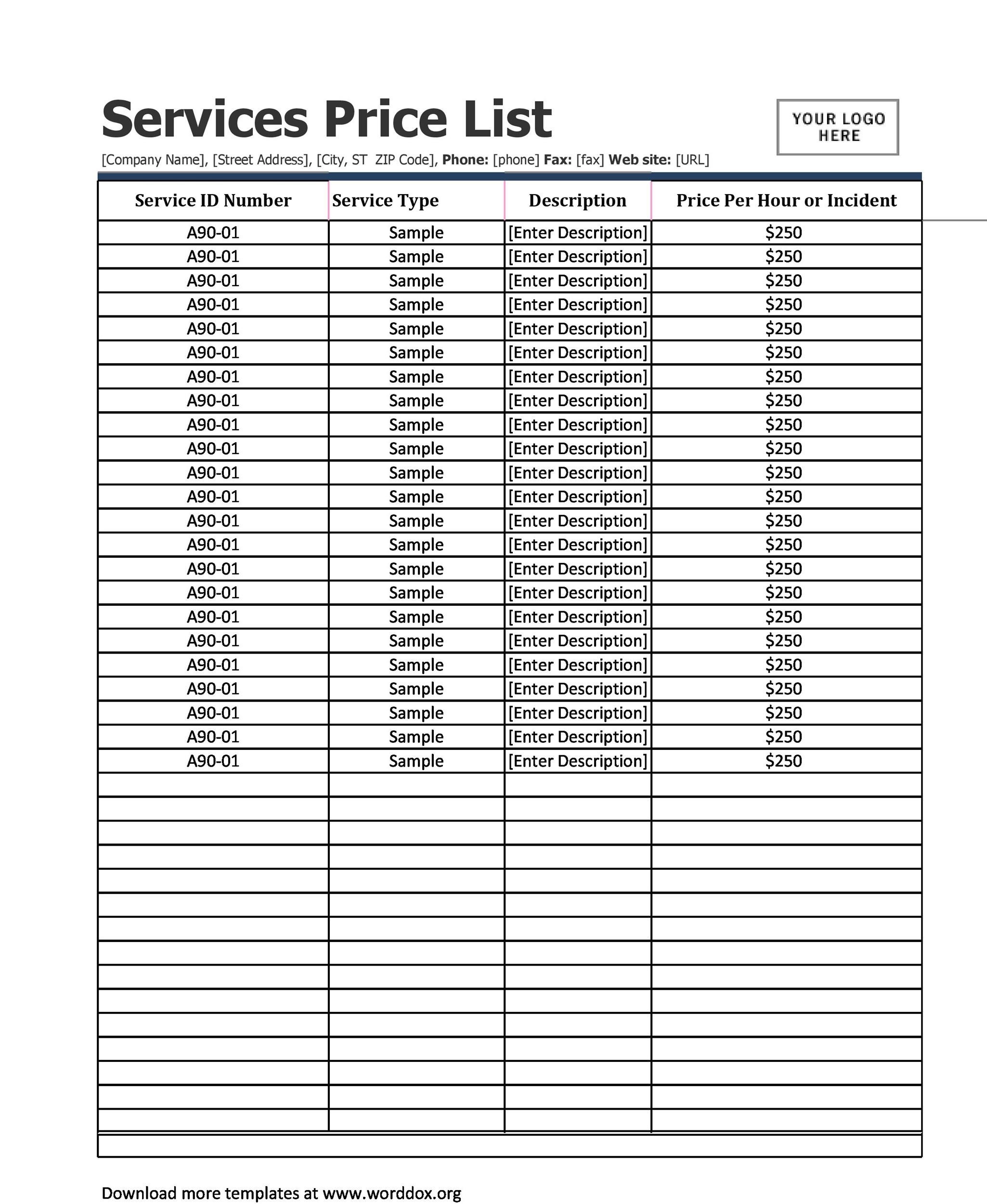 Pricing Chart Template - Pricing Table Chart Price Plans Checklist Prices P...