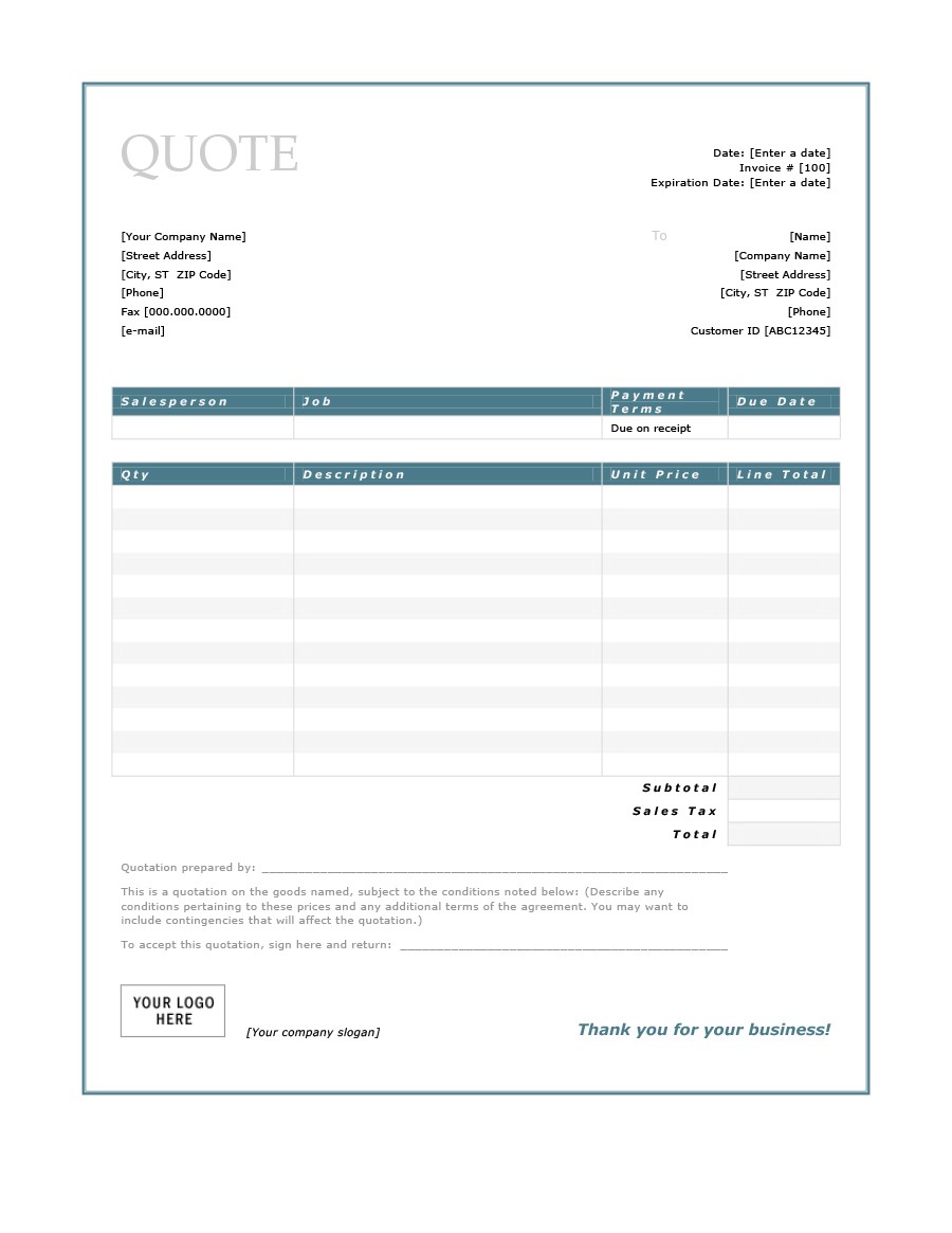 Quotation Format Template Free Download