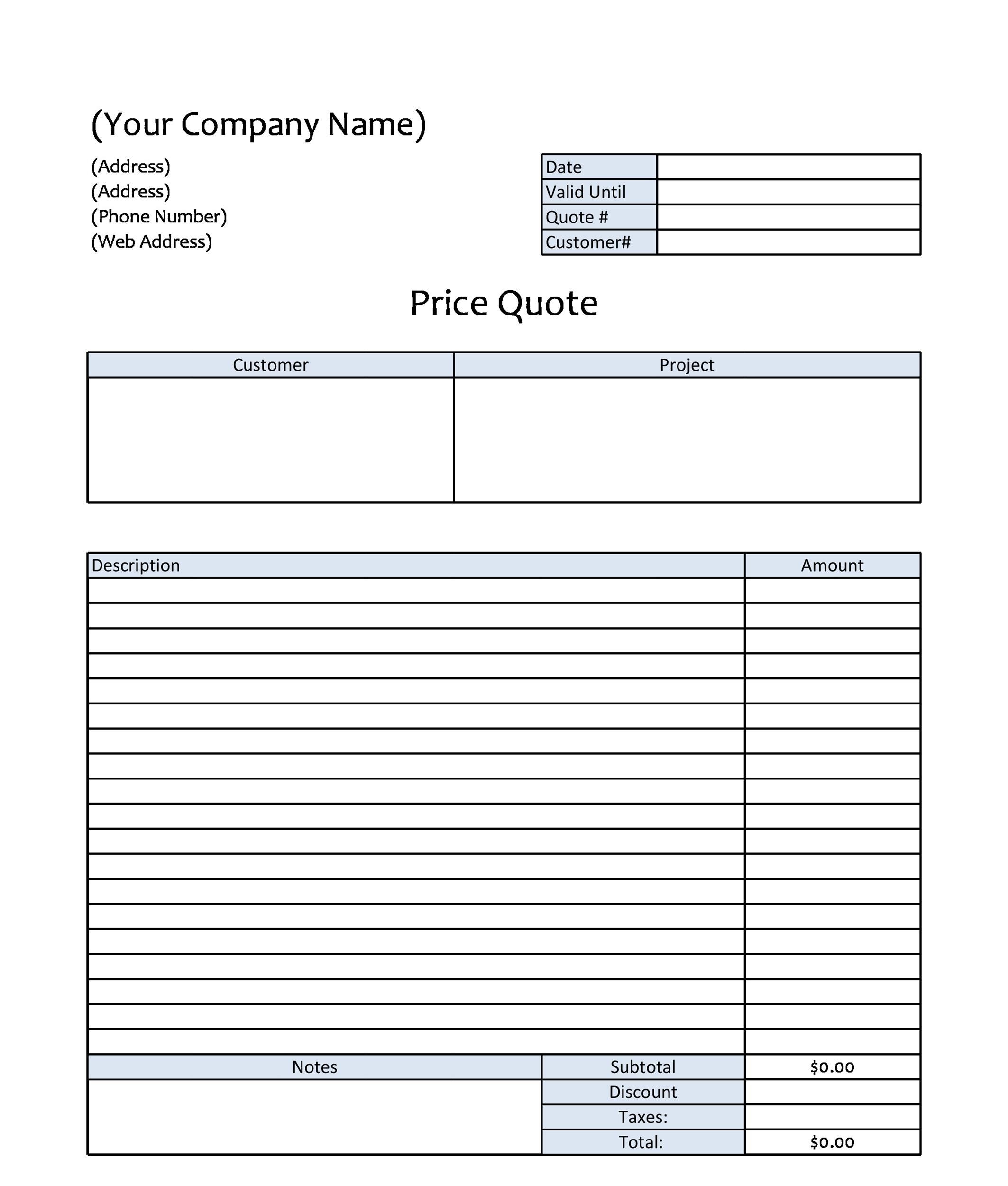 Quote Form Template Database Letter Templates