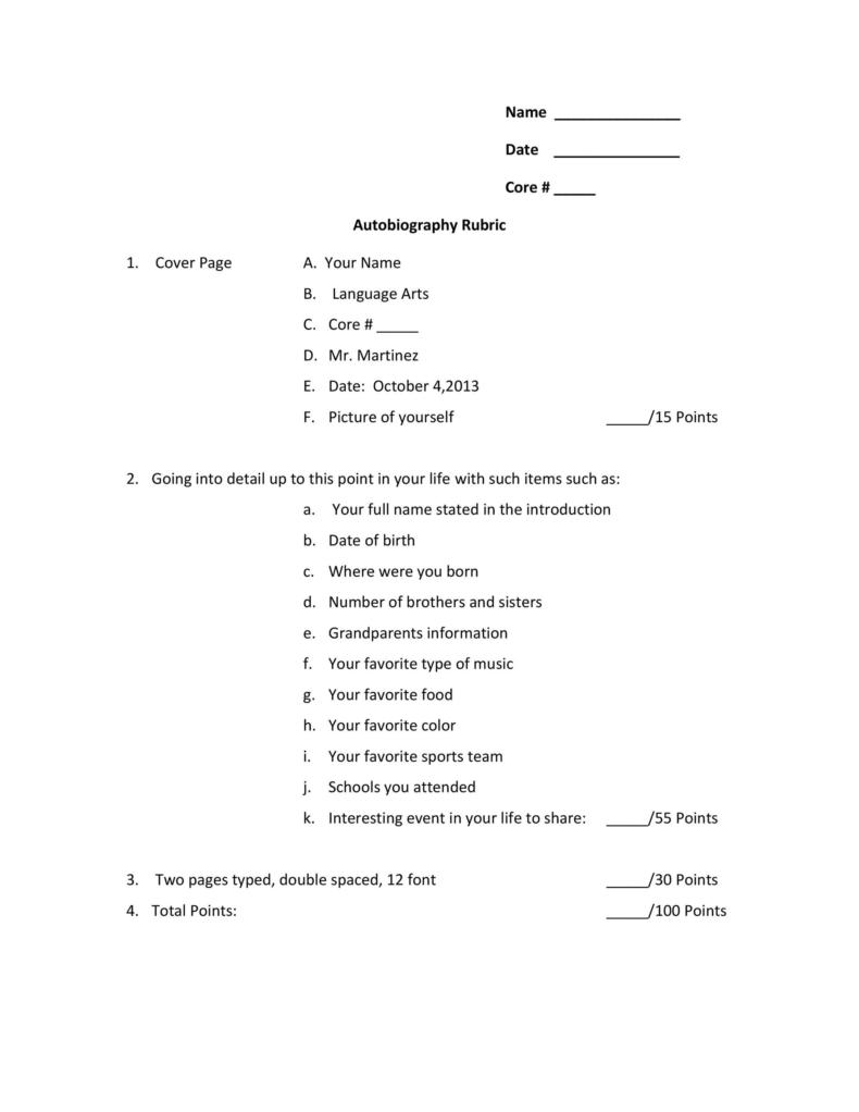 how to write autobiography template