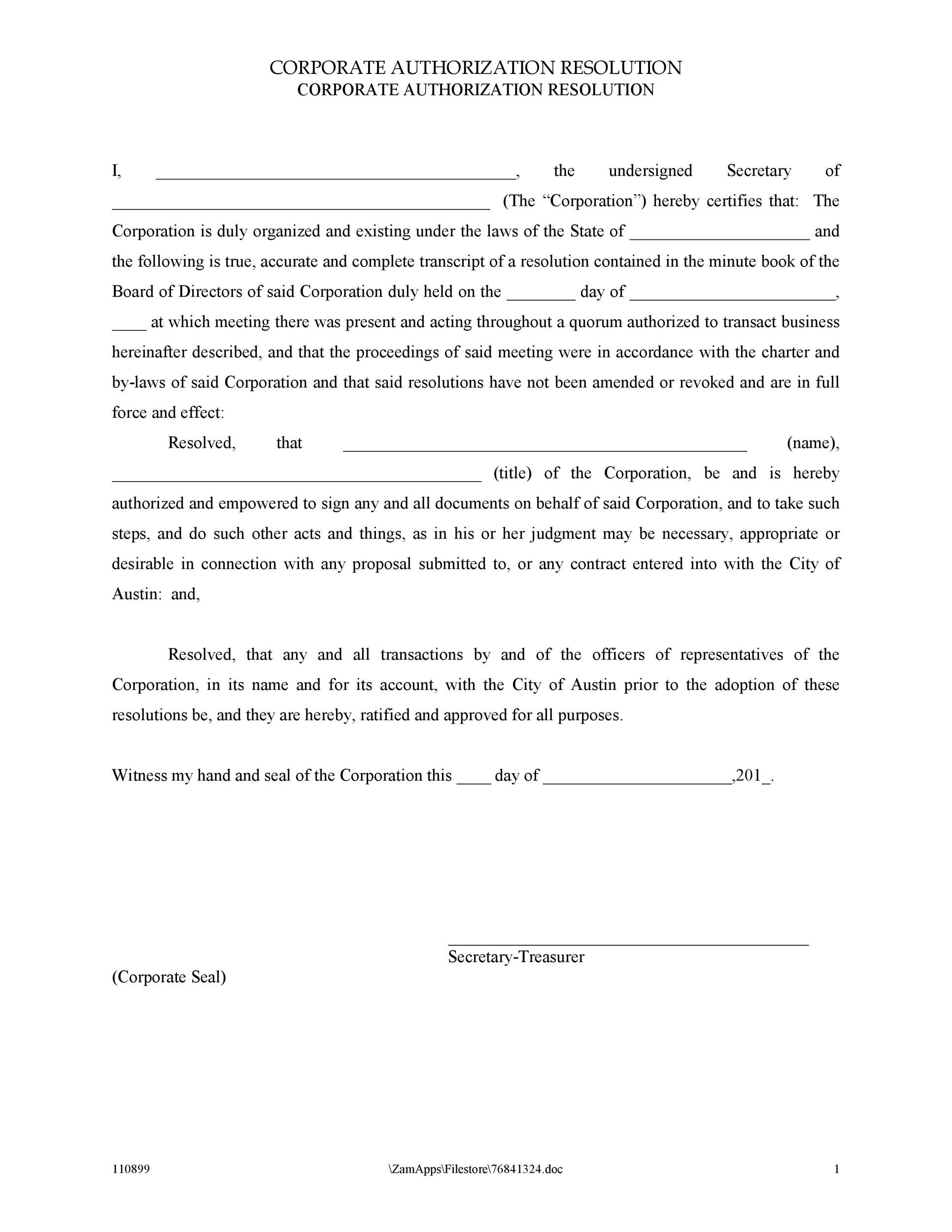 Free Corporate Resolution Form 03