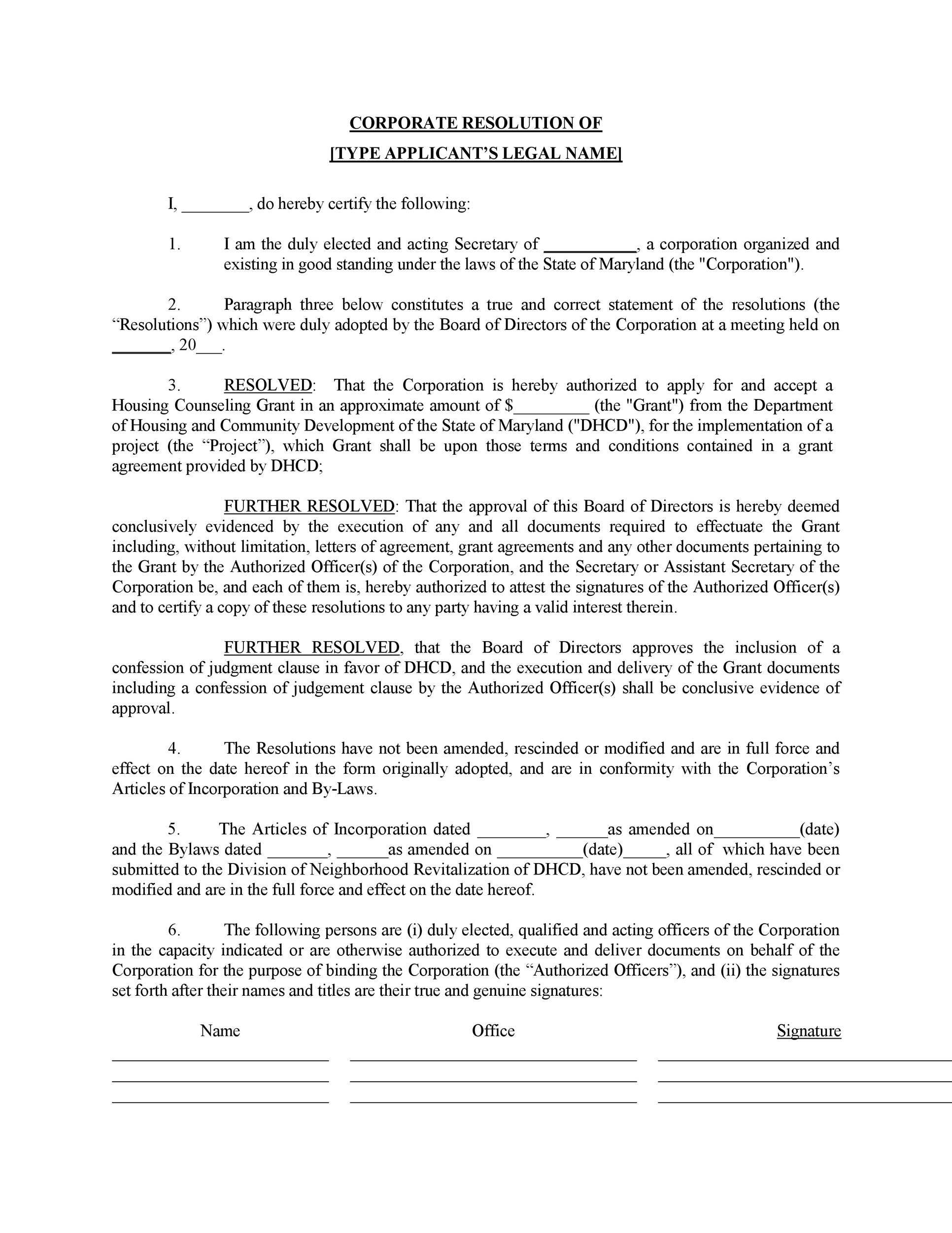 Free Corporate Resolution Form 08