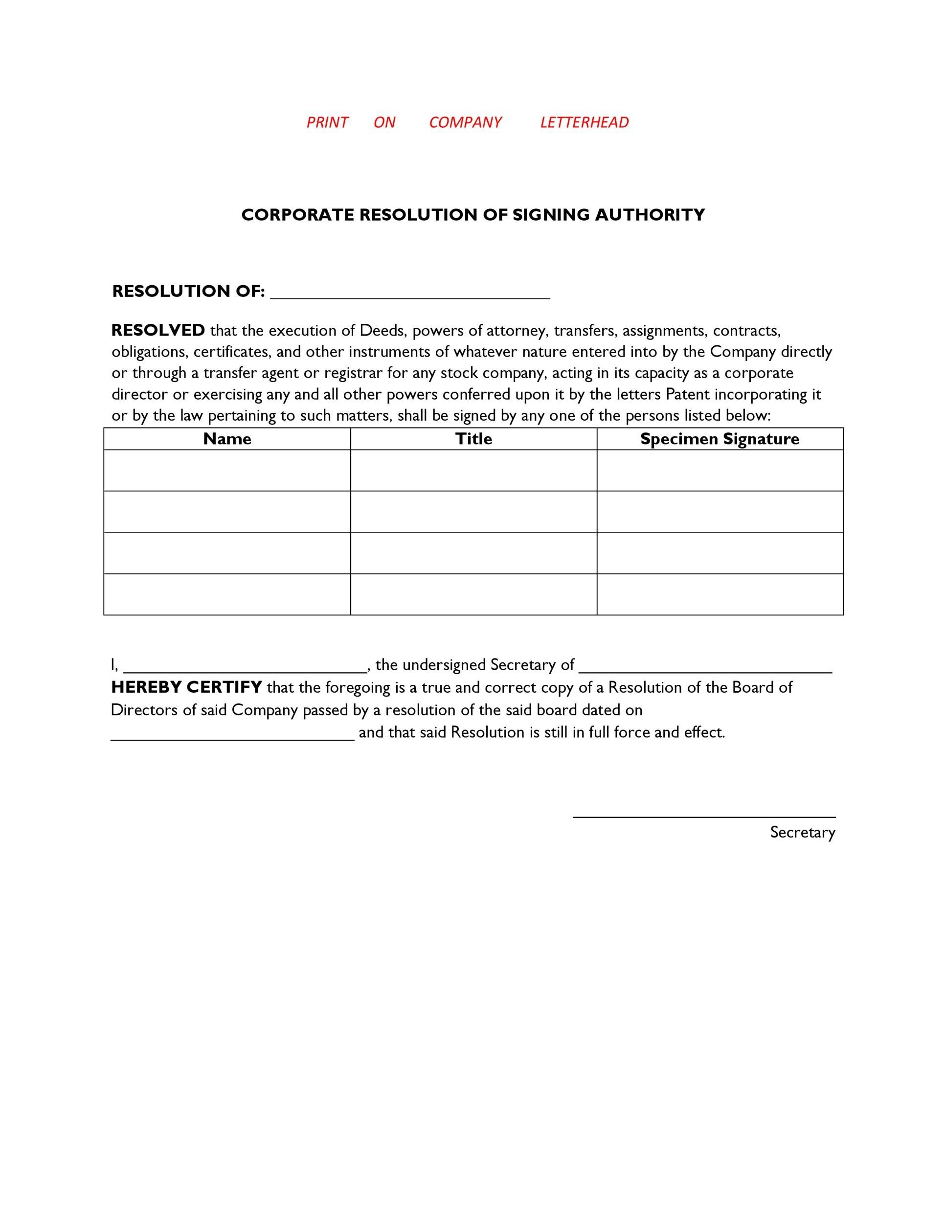 Free Corporate Resolution Form 10