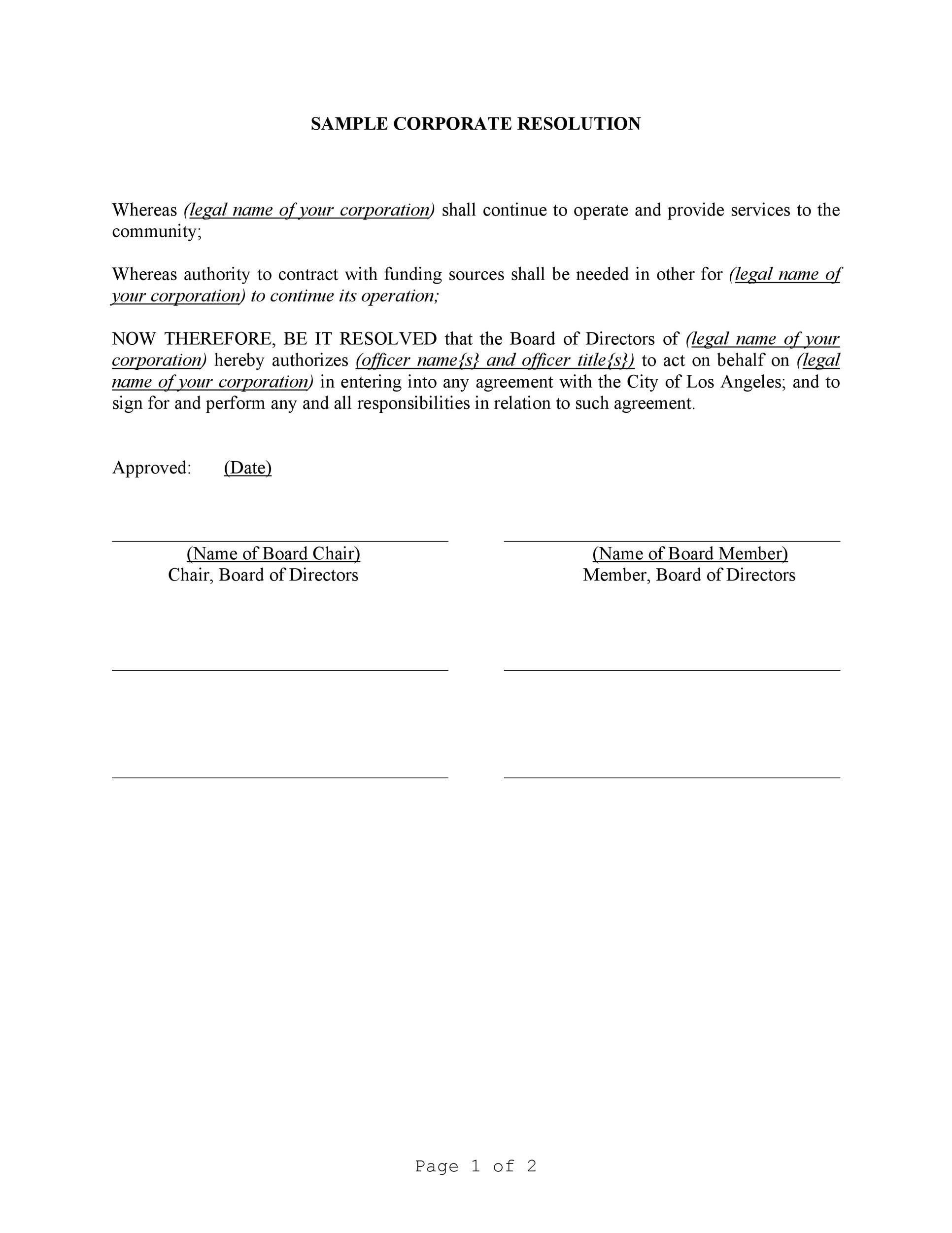 Free Corporate Resolution Form 11