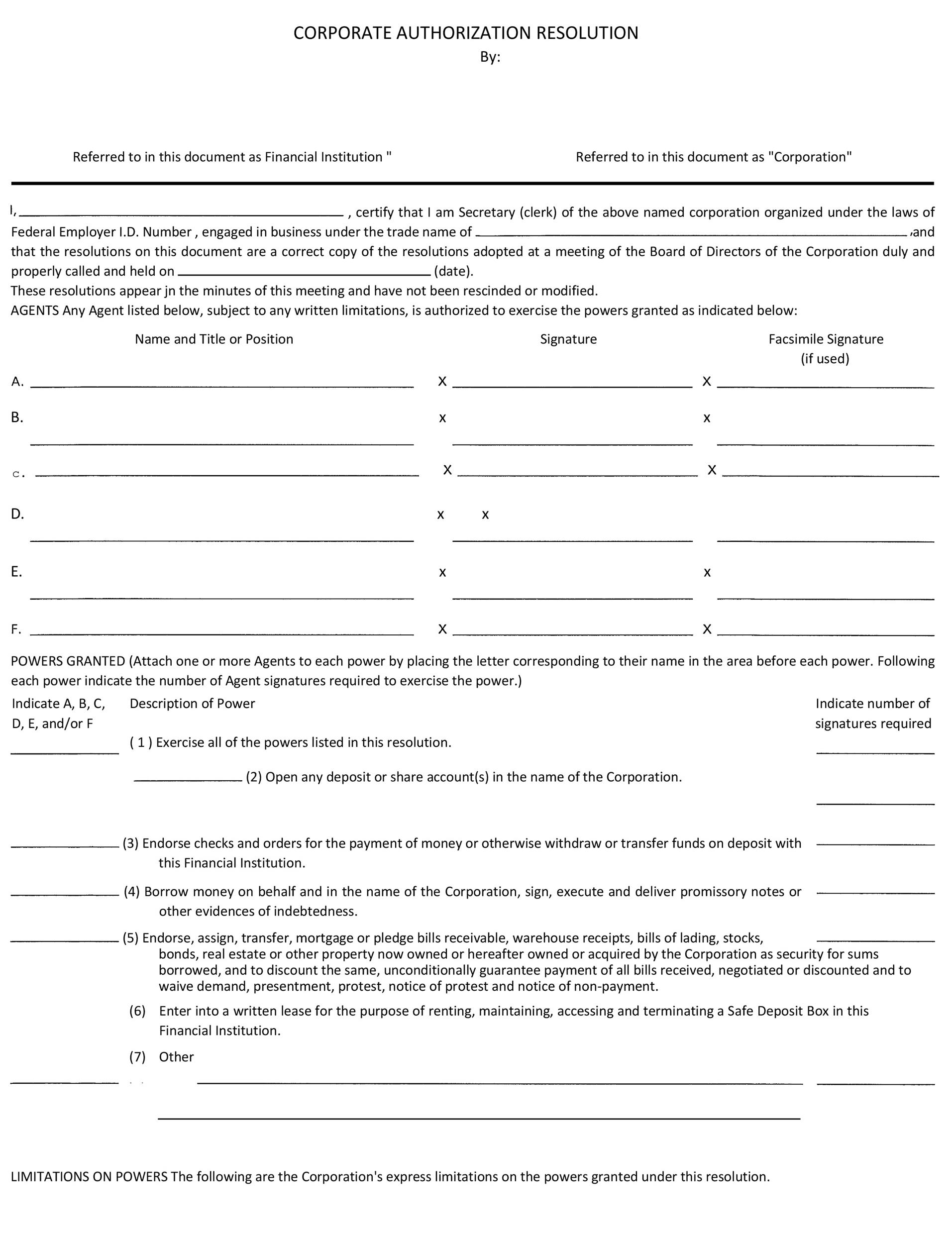 Free Corporate Resolution Form 15