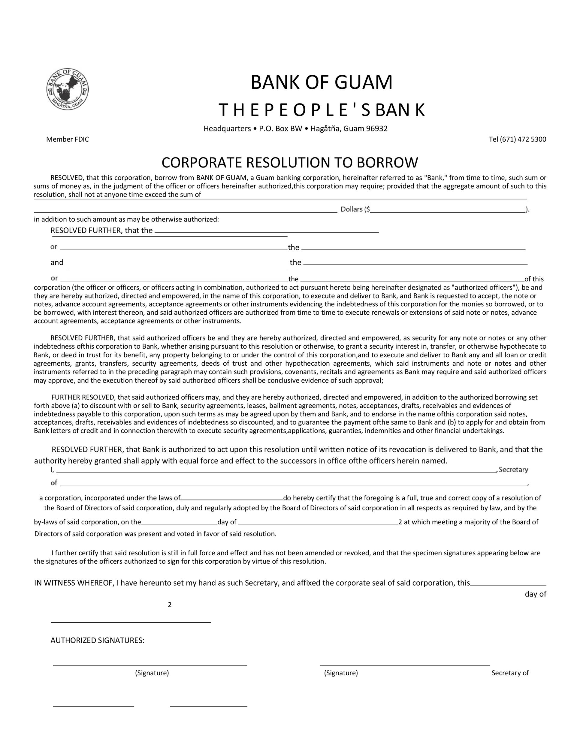 37 Printable Corporate Resolution Forms TemplateLab   Corporate Resolution Form 17 